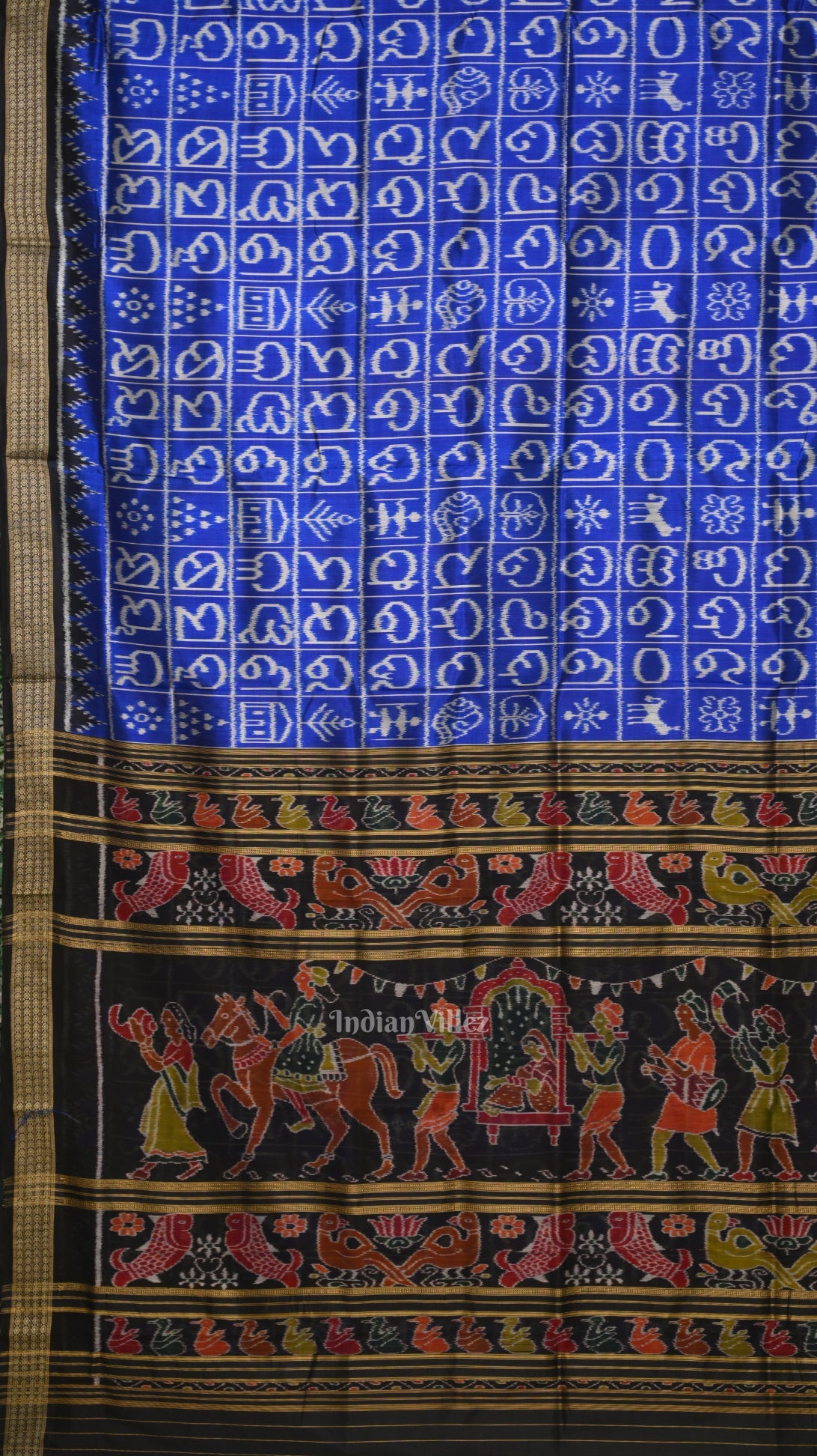 IndianVillèz Royal Blue Odia Barnamala Odisha Ikat Khandua Silk saree - view 3