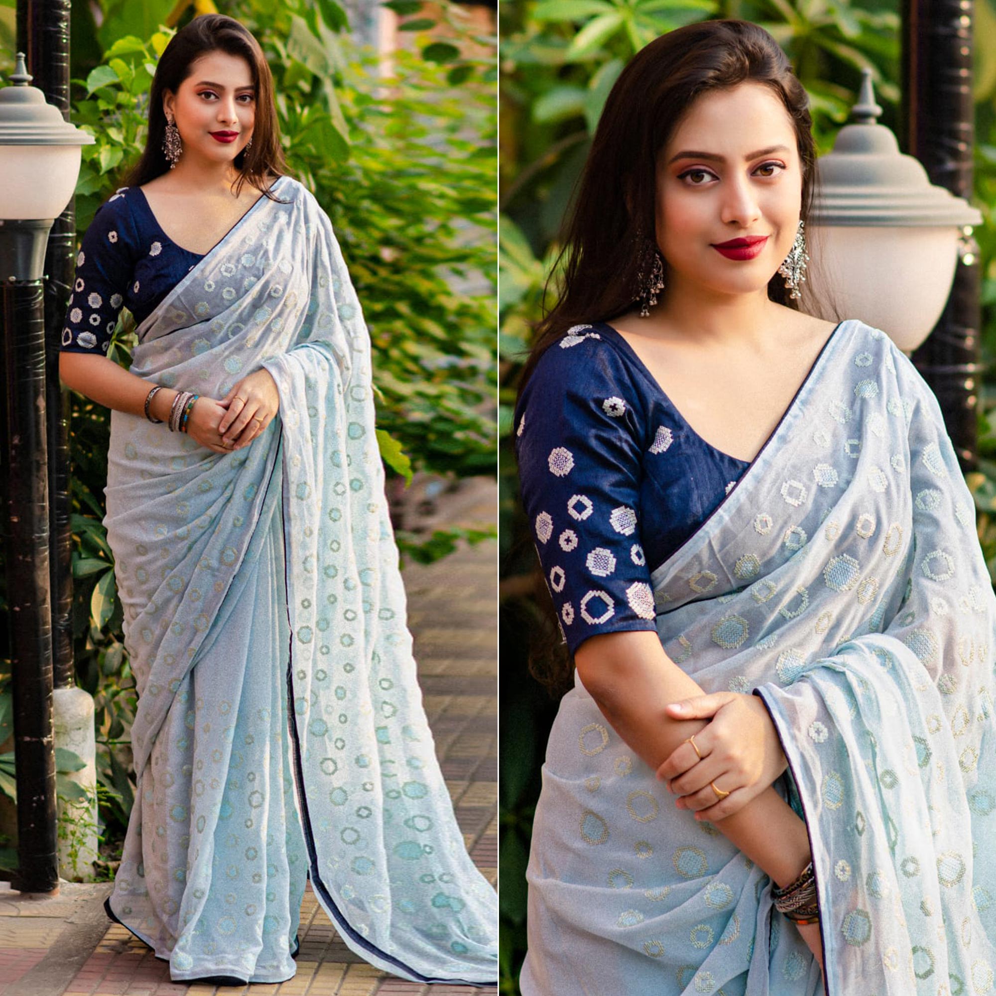 Peachmode Light Blue Sequins Work Georgette Saree