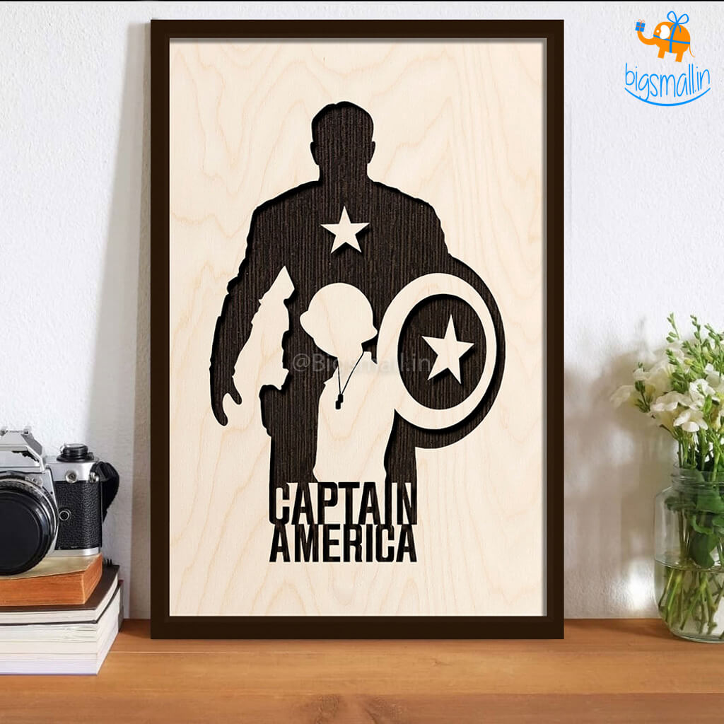 Bigsmall_cc Captain America Engraved Wooden Frame