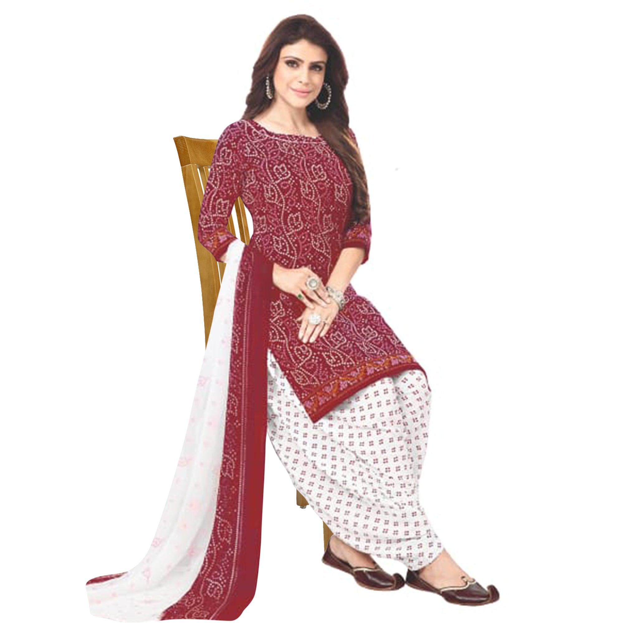 Peachmode Maroon Casual Wear Printed Leon Patiala Dress Material