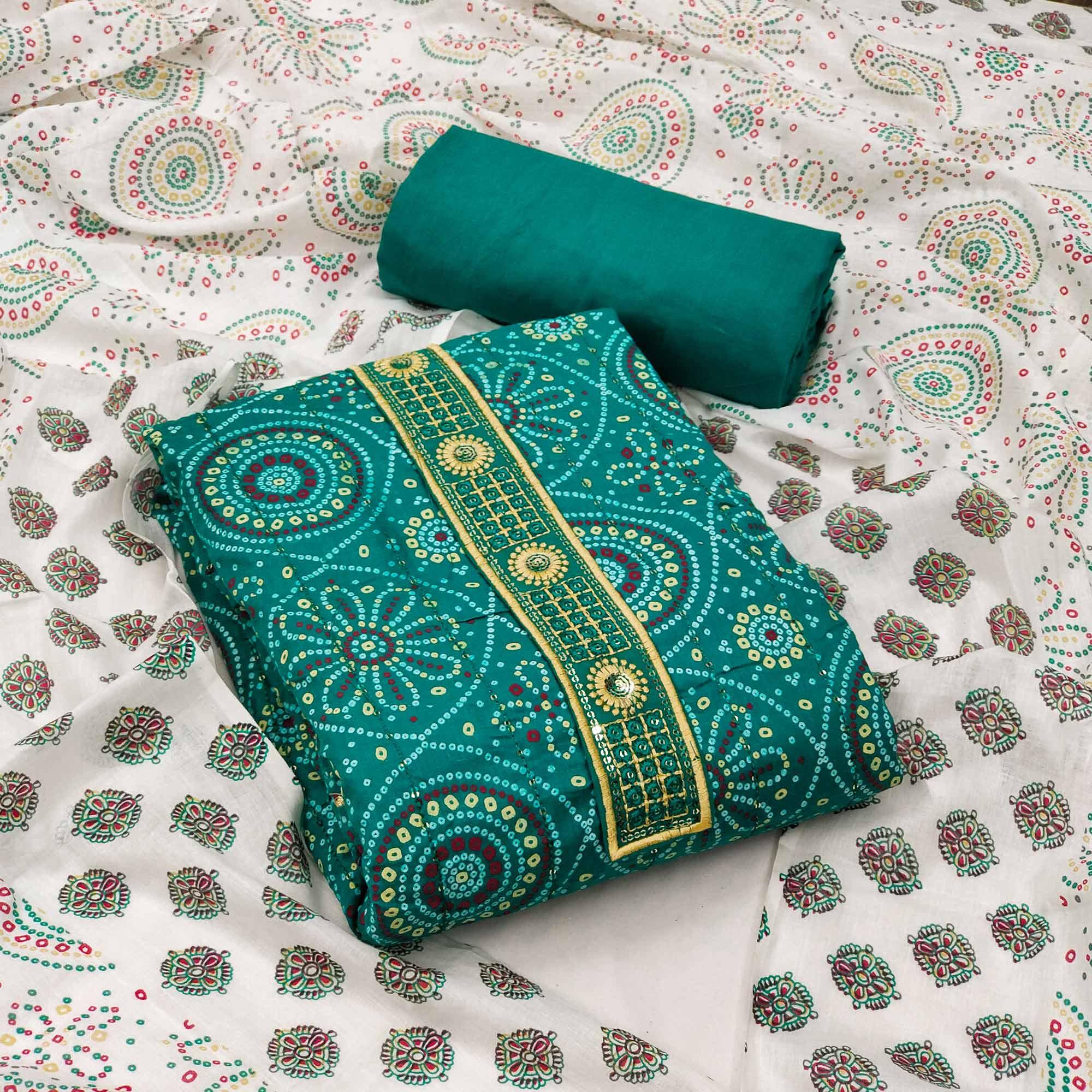 Green dresses – BlackTree green-casual-wear-print-with-sequence-embroidered-cotton-dress-material-135500
