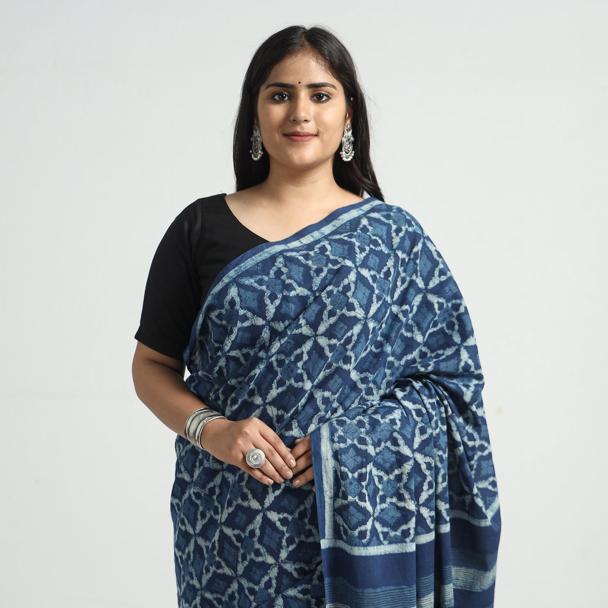 HAVELI CHRONICLES Blue - Akola Hand Block Printed Cotton Saree - view 3