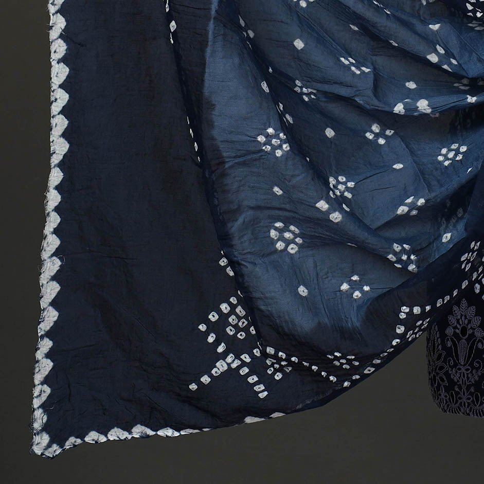 KACHCHH JI CHHAAP Blue - 3pc Tie & Dye Satin Cotton Bandhani Dress Material 59 - view 4