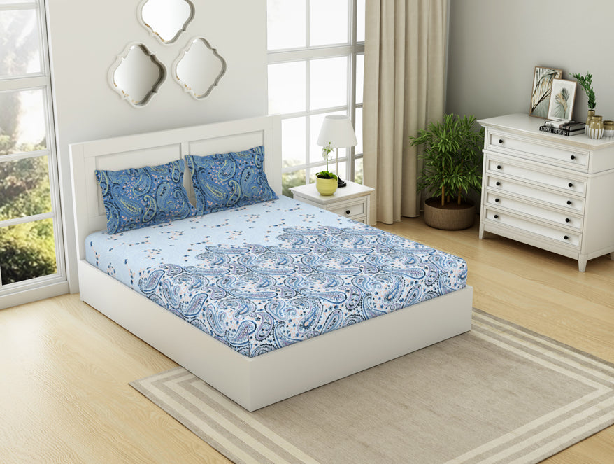 Spaces India Ornate Cerulean - Blue 100% Cotton Double Bedsheet - Bohemia By Spaces - view 2