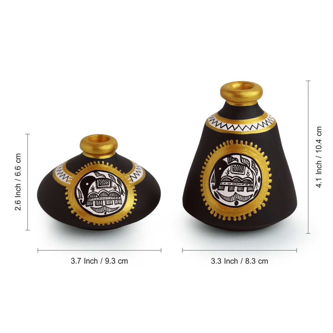 EXCLUSIVELANE 'Tiny Twins' Madhubani Handpainted Terracotta Pots Showpieces (Set Of 2) - view 3
