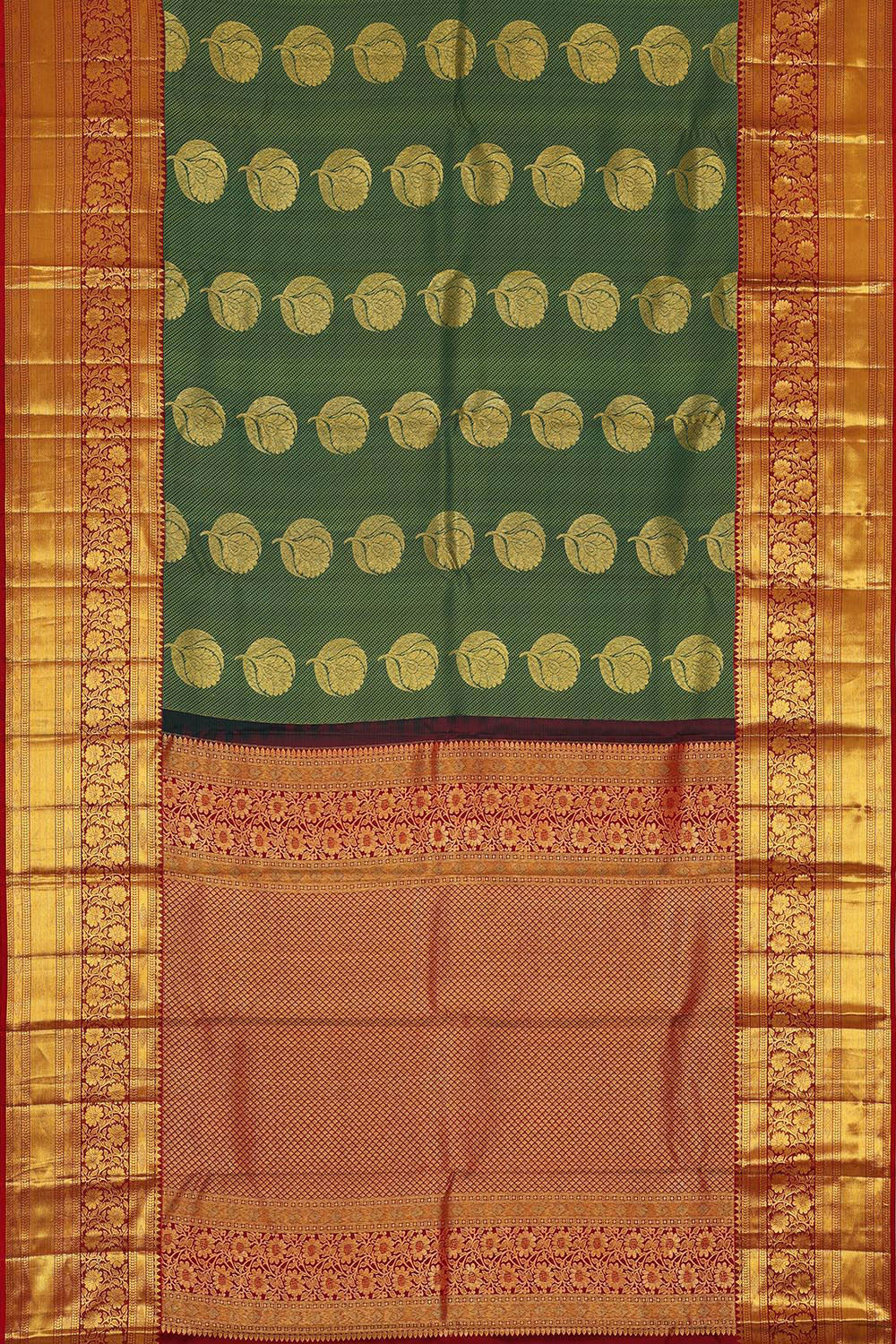 Kalanjali Kanchipattu Bottle Green Brocade Saree - view 3