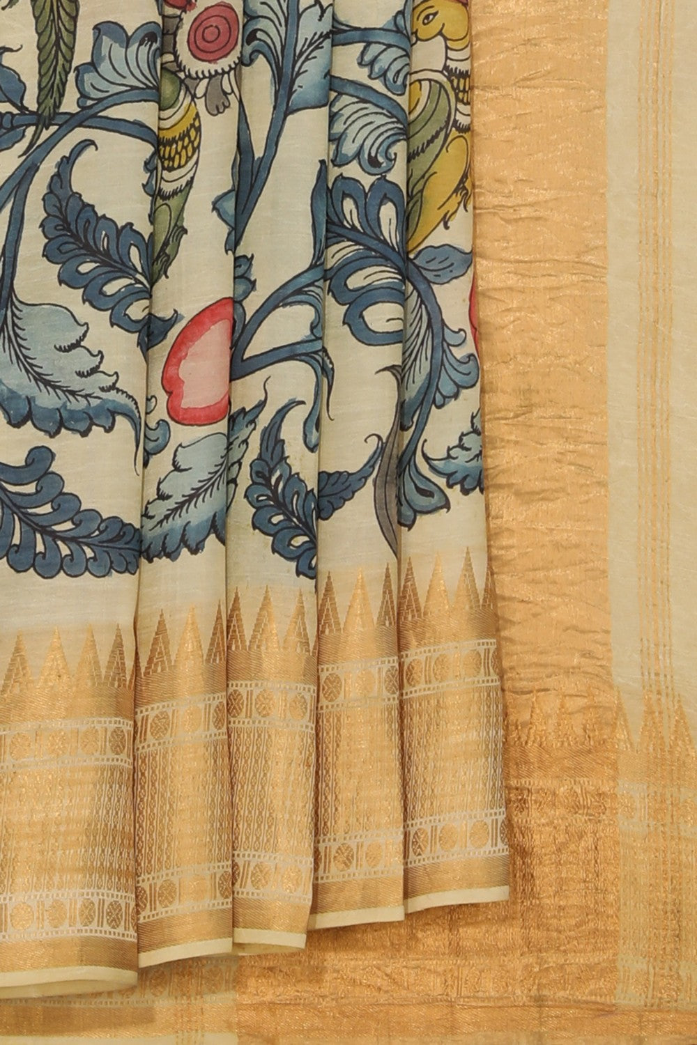 Kalanjali Kalamkari Hand-Painted Mangalgiri Silk Saree