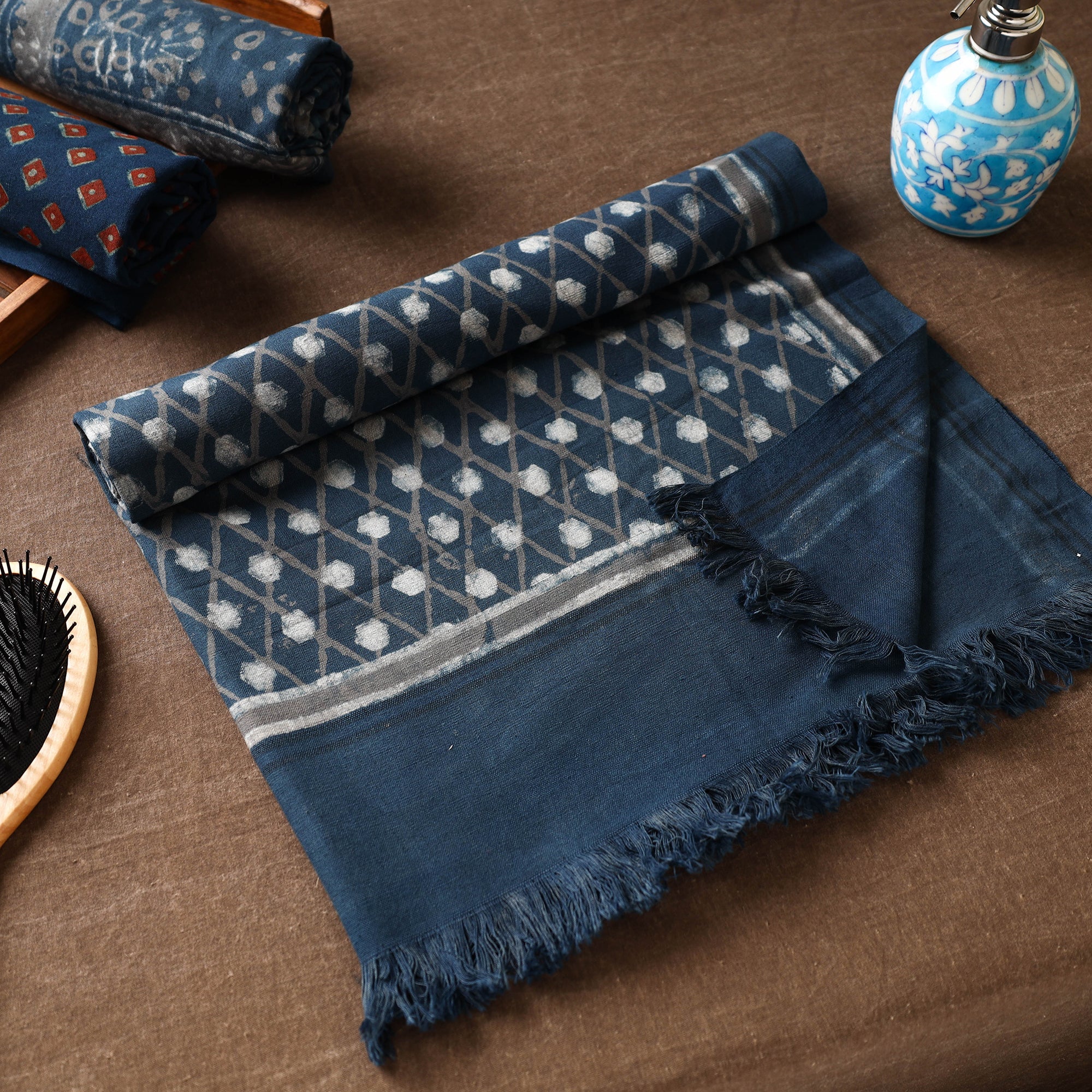 ITOKRI CRAFTS INITIATIVE Blue - Akola Block Printed Pure Handloom Cotton Towel