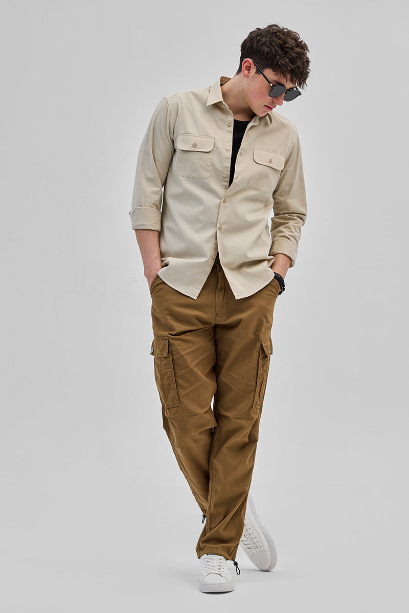 SNITCH Beige Solid Double Pocket Overshirt - view 3