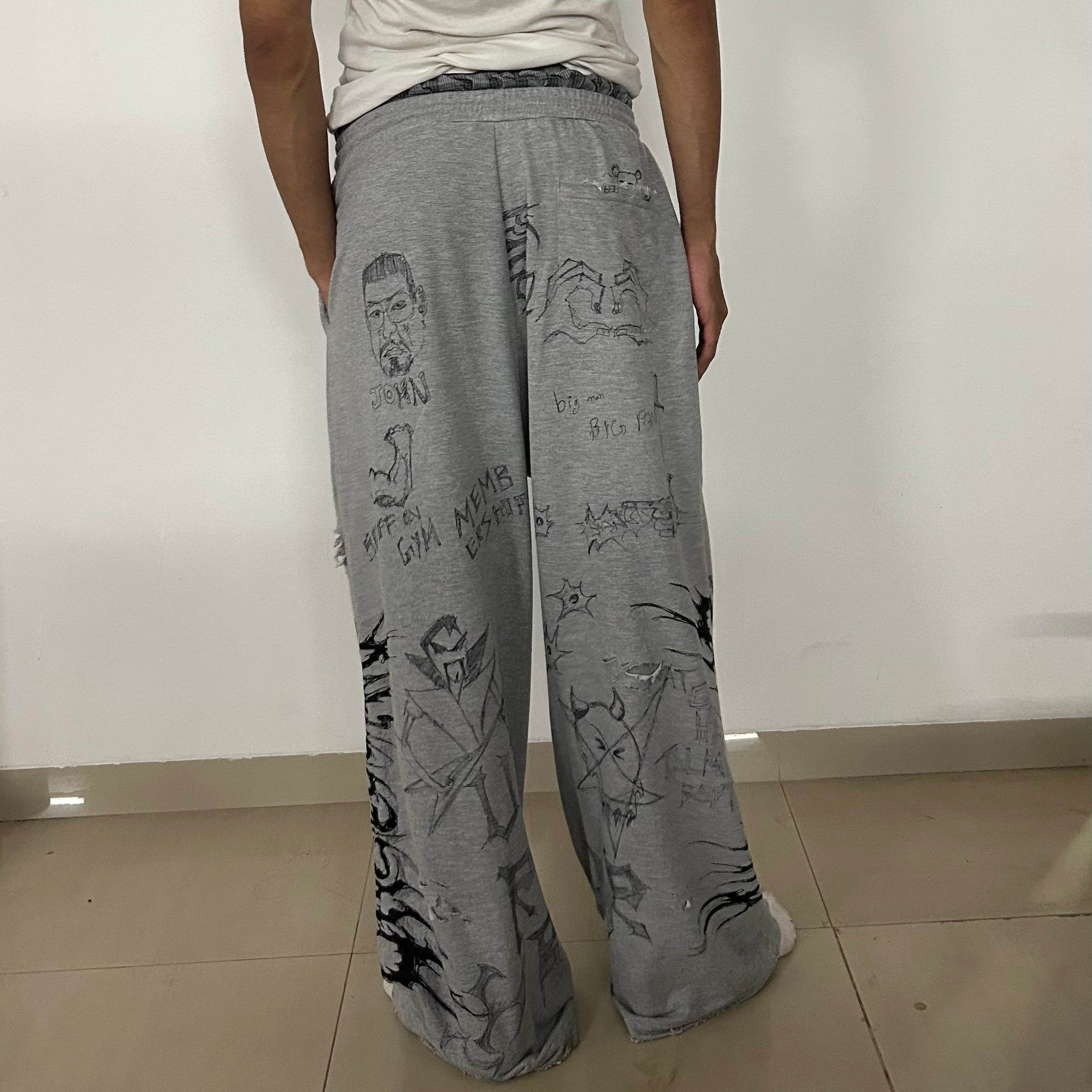 Unreborn Project Boxer Sweatpants - Grey Melange (Graffiti version) - view 5