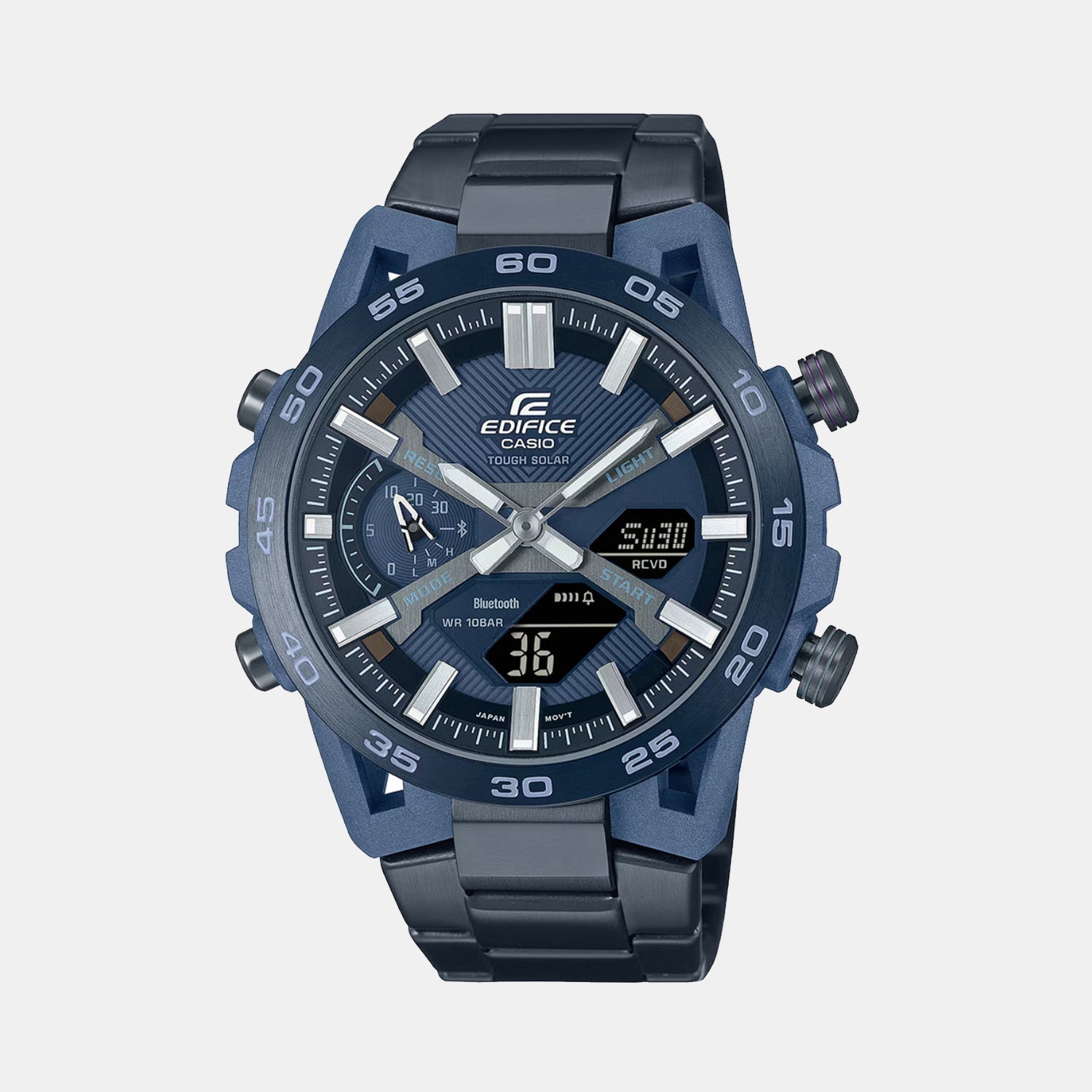 Casio Edifice Men Quartz Navy Blue Dial Analog-Digital Stainless Steel Watch ED639