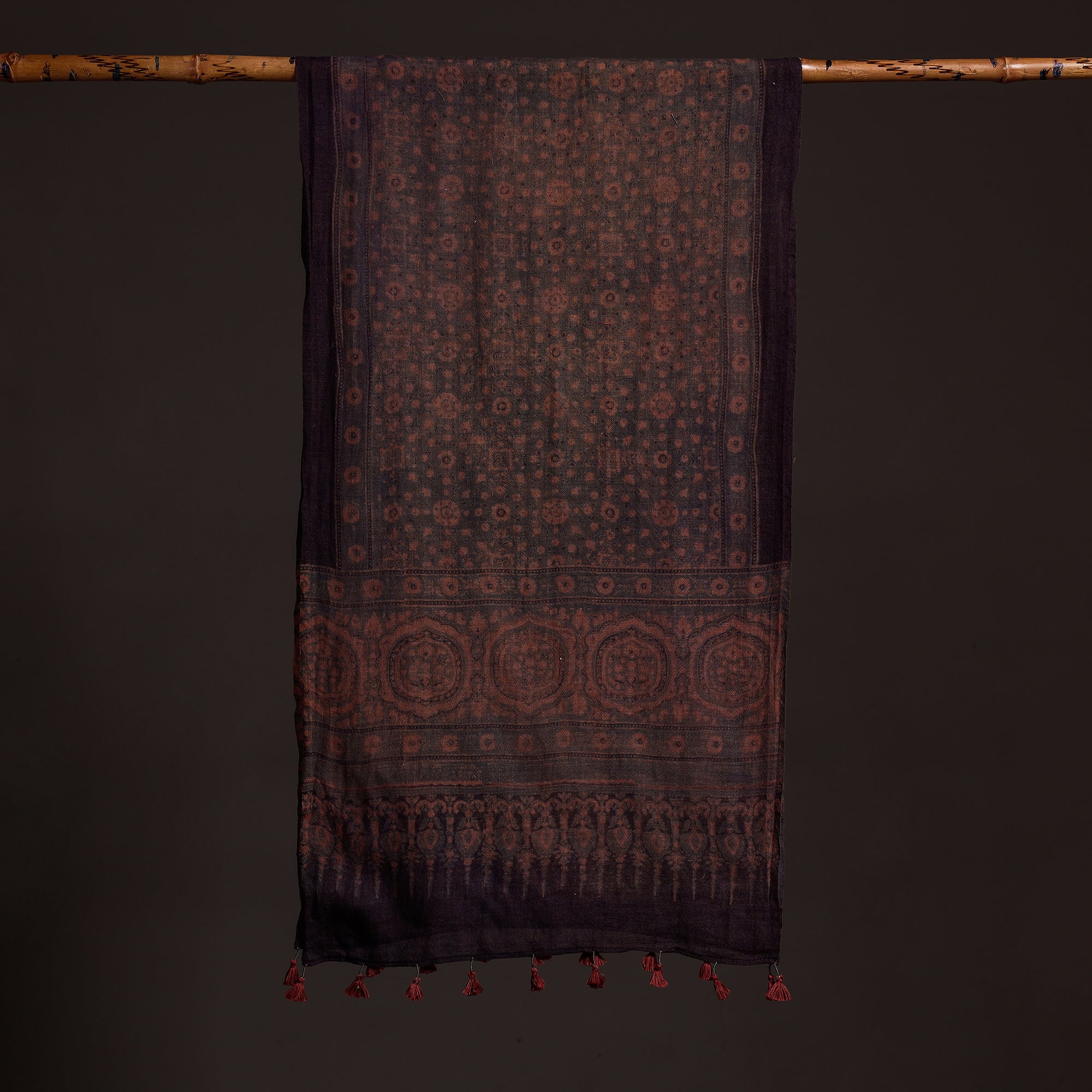 AJRAKH BY SUFIYAN ISMAIL KHATRI Brown - Ajrakh Hand Block Printed Pure Woolen Stole - view 2