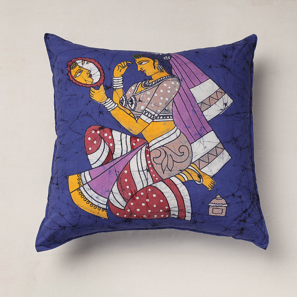 KACHCHH JI CHHAAP Blue - Hand Batik Printed Pure Cotton Cushion Cover (18 x 18 in)
