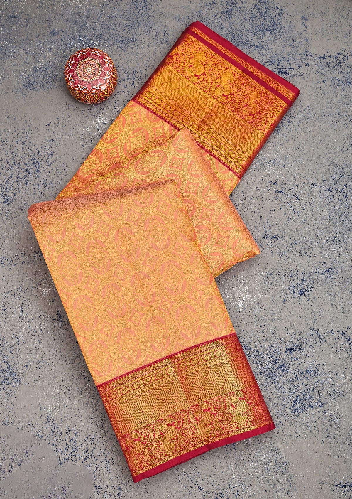 Koskii Peach Zariwork Pure Silk Saree – Women's