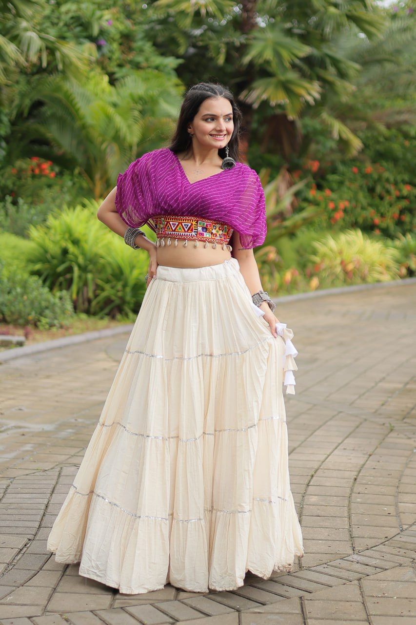 ClothsVilla Purple Elegant Lehenga with Leheriya Print Blouse - view 2