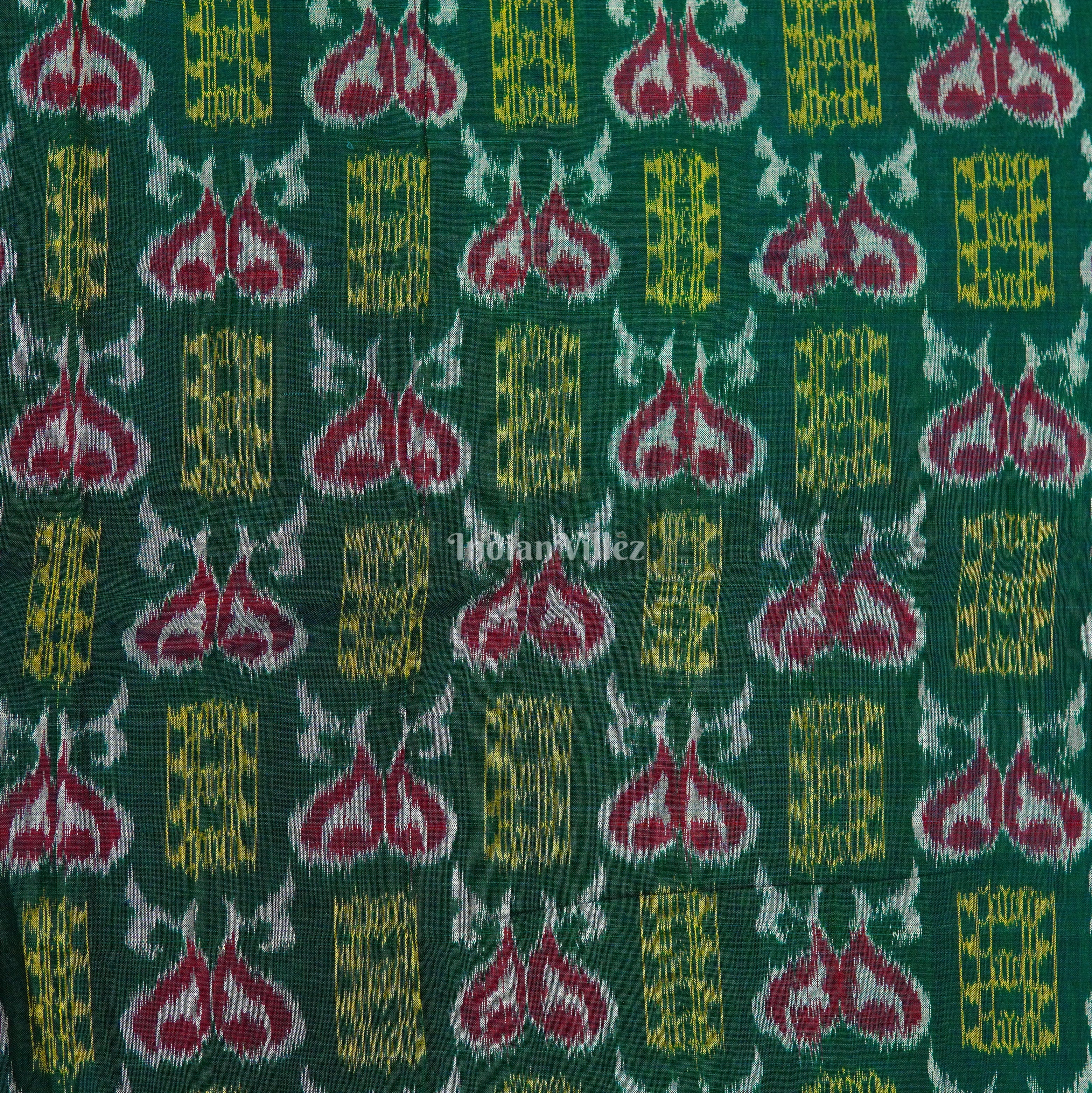 IndianVillèz Dark Green Fish Theme Odisha Ikat Cotton Fabric - view 2