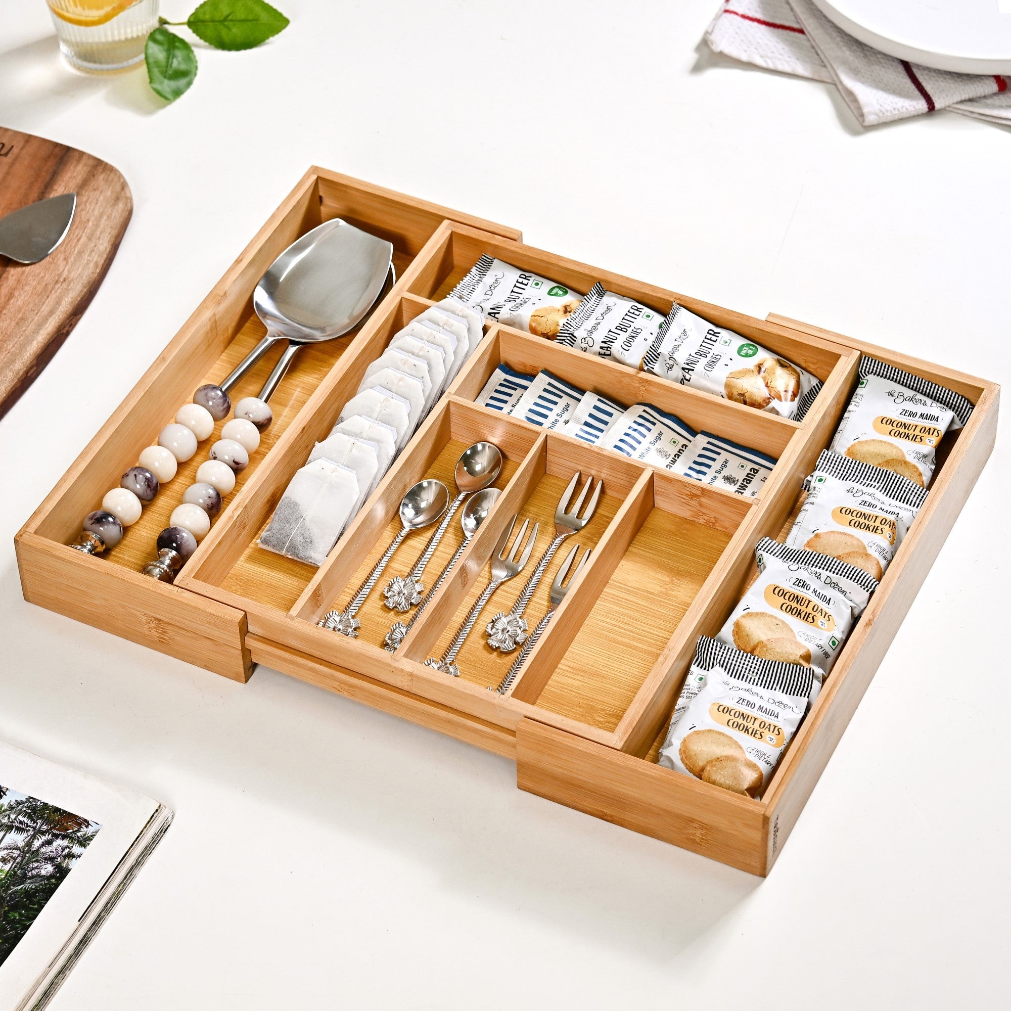 Nestasia Adjustable Bamboo Kitchen Drawer Organiser For Cutlery - view 10