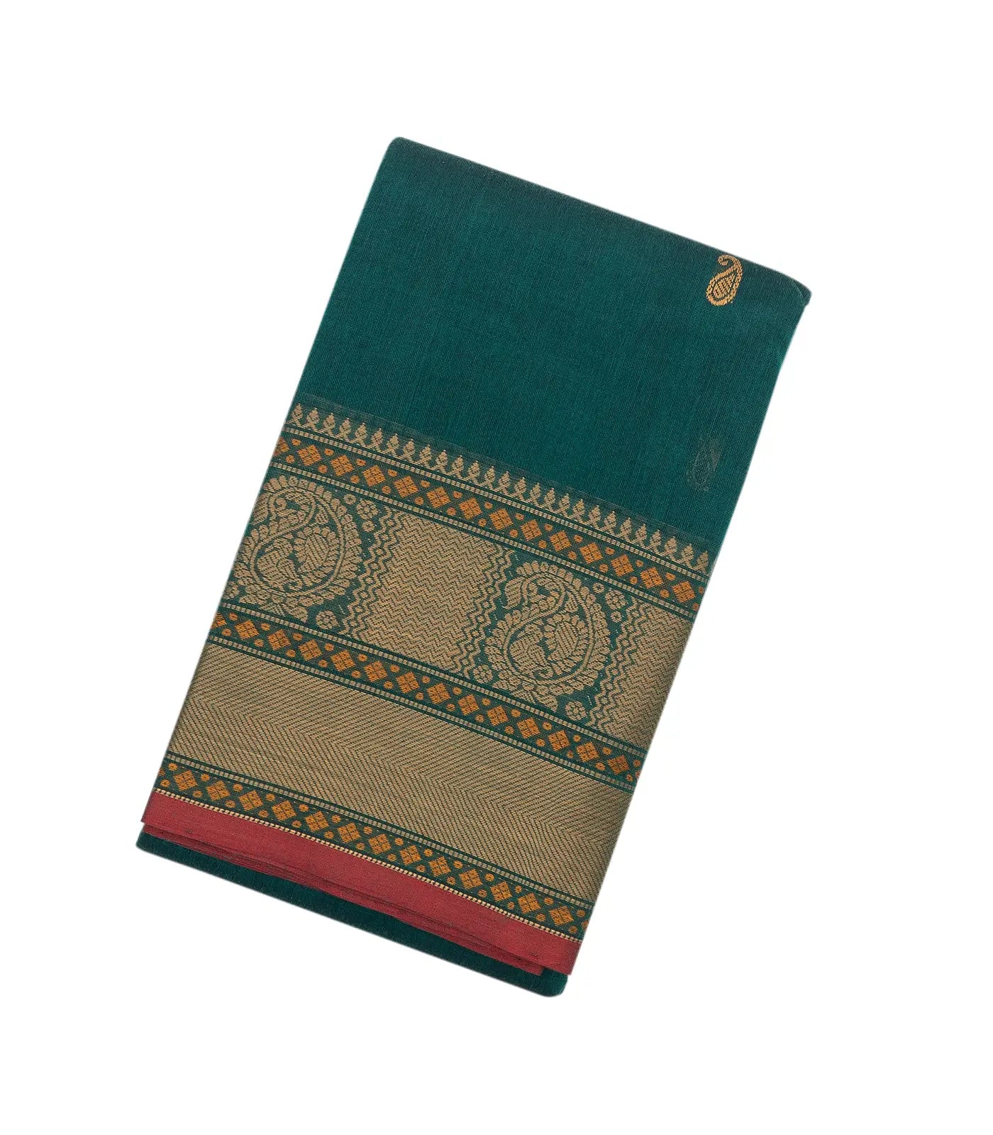 RmKV Cyan Handloom Kanchi Cotton Saree With Mango Buttas