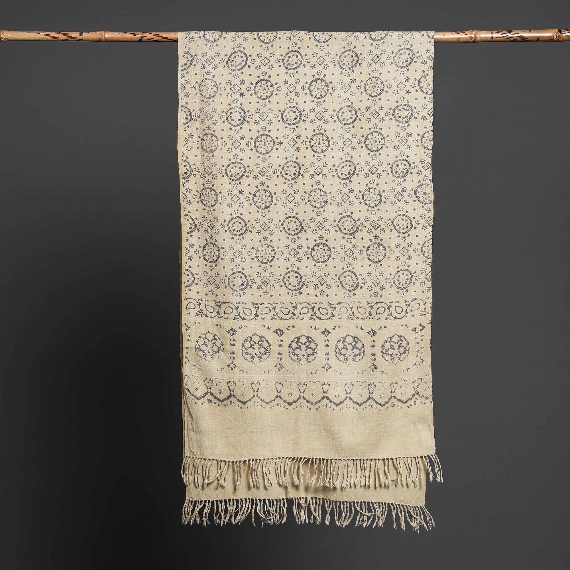 VANKAR BHIMJI KANJI Beige - Kutch Handwoven Block Print Wool Ajrakh Stole - view 2