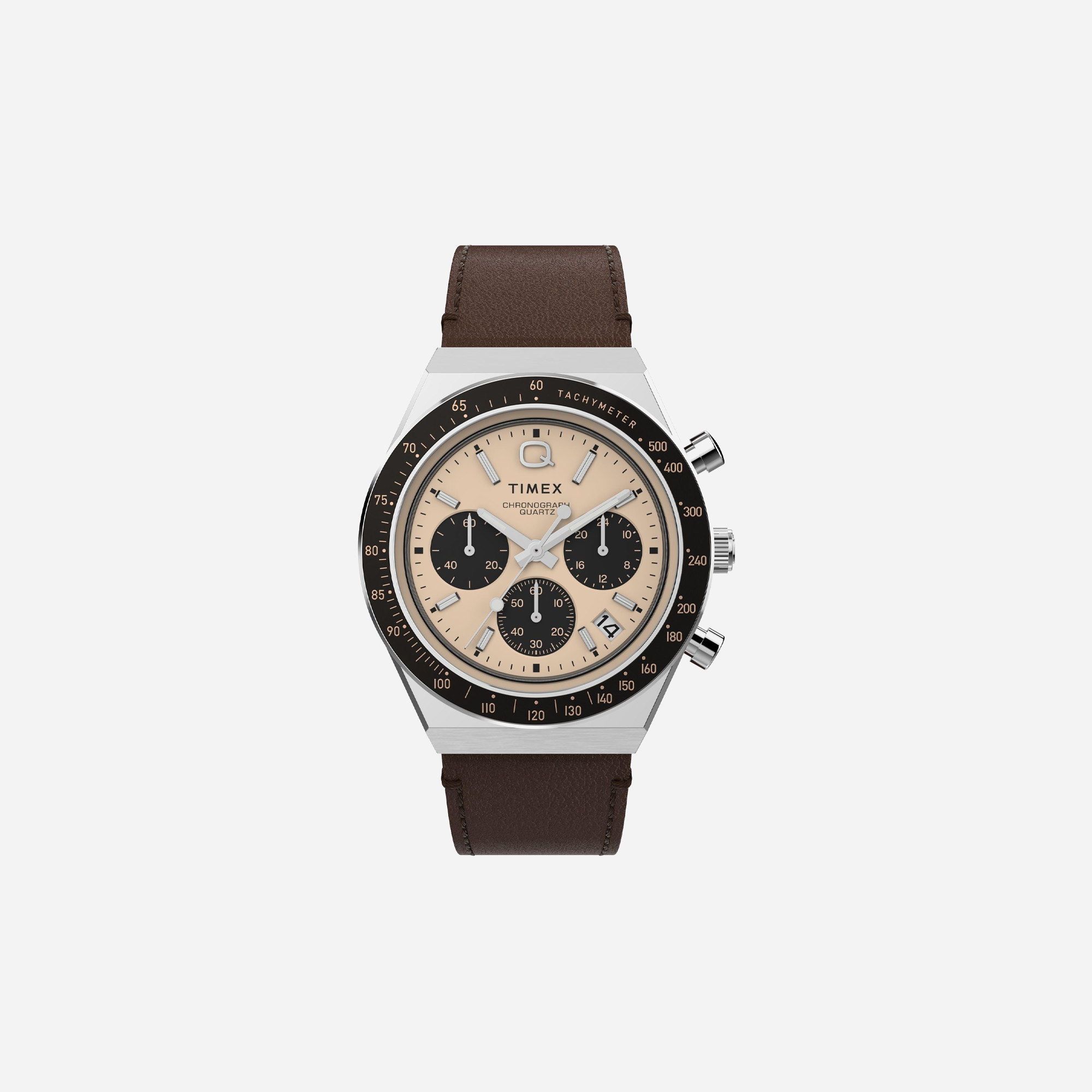 Q Timex 40mm Leather Strap Brown / Rose Gold Watch
