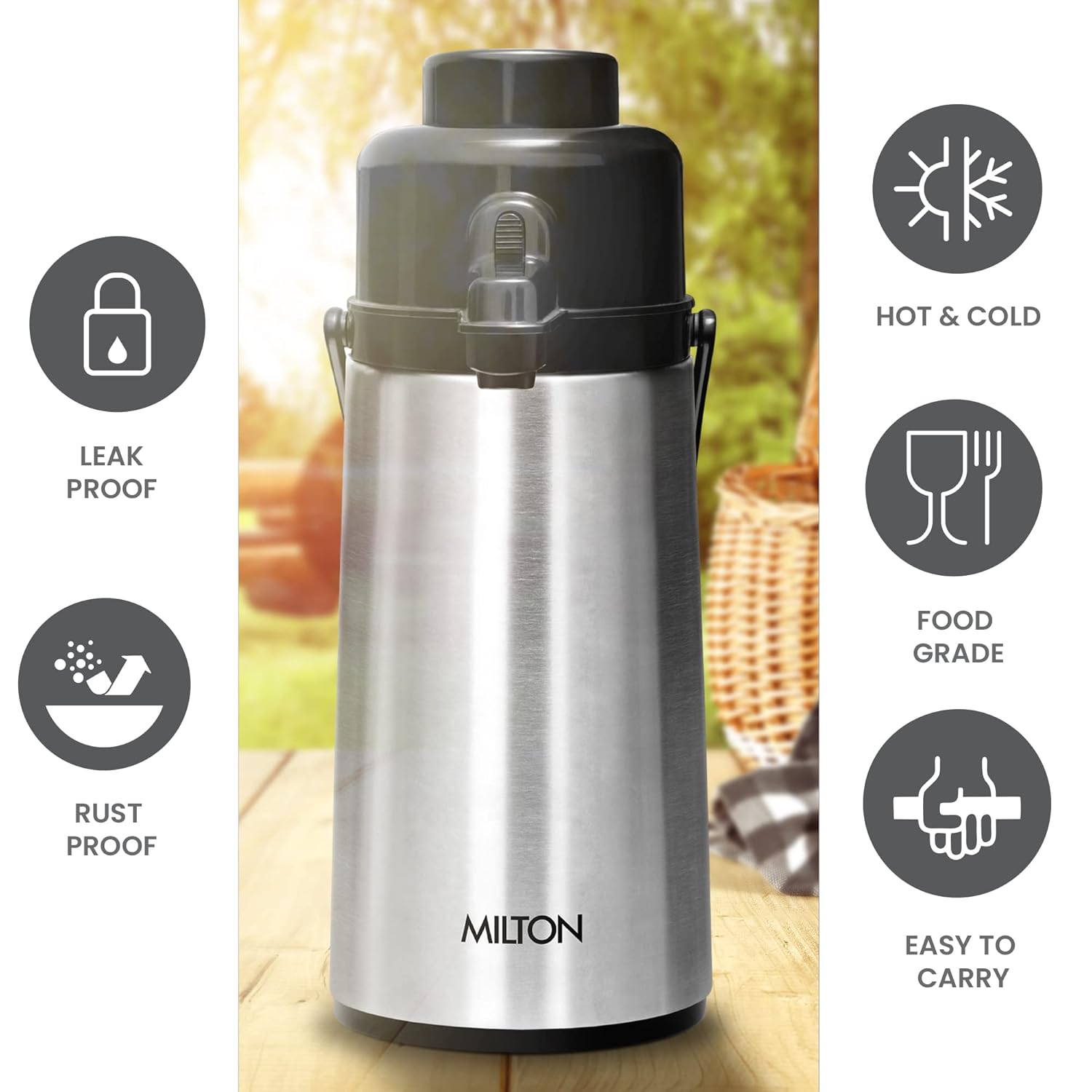 Milton Majestic DLX Thermosteel Insulated Flask | For Serving Tea and Coffee | Silver | 1 Pc - view 2