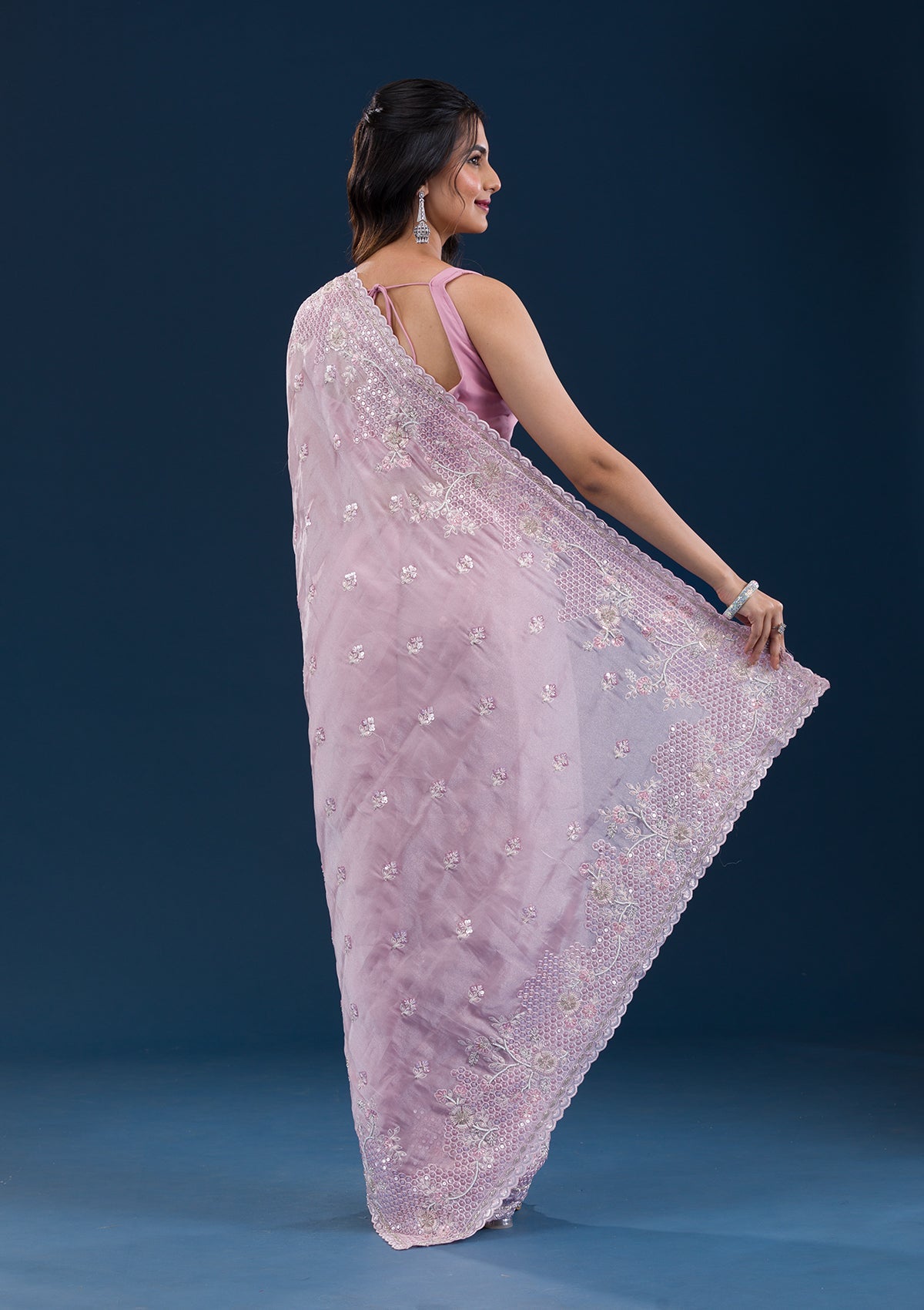 Koskii Onion Pink Sequins Tissue Saree – Women's - view 2