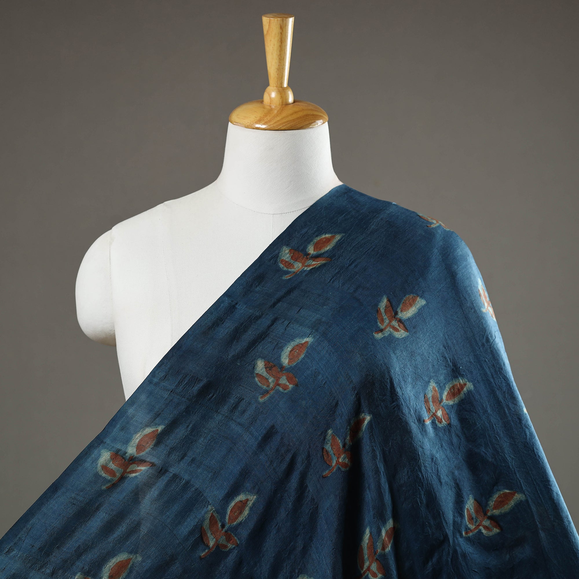 HAVELI CHRONICLES Blue - Akola Hand Block Printed Mulberry Silk Fabric 15