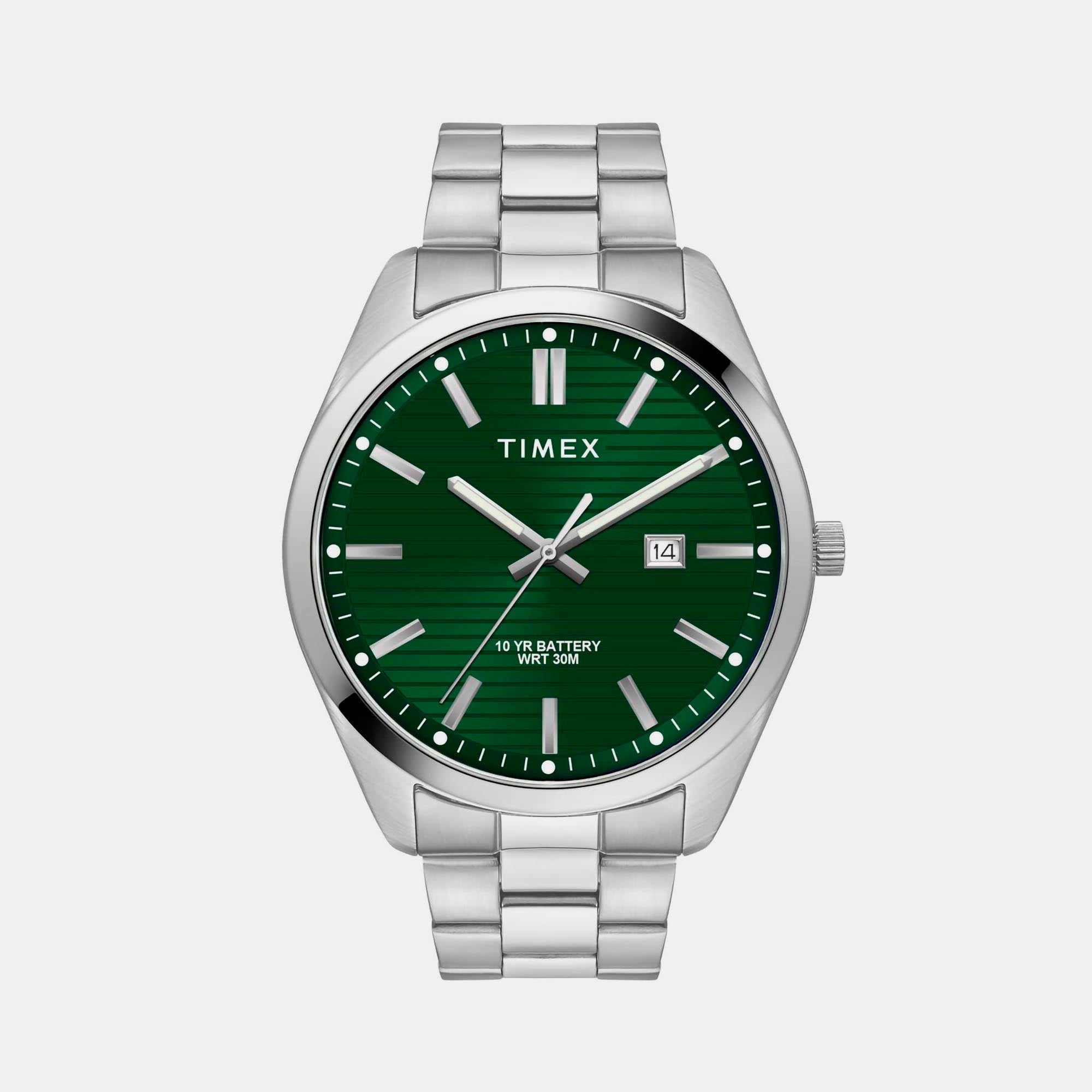 Timex E Class Men Quartz Green Dial Analog Stainless Steel Watch TWTG10409