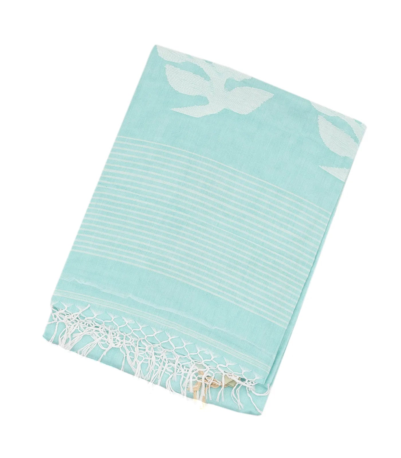RmKV Light Blue Handloom Bengal Cotton Saree With Plus Buttas