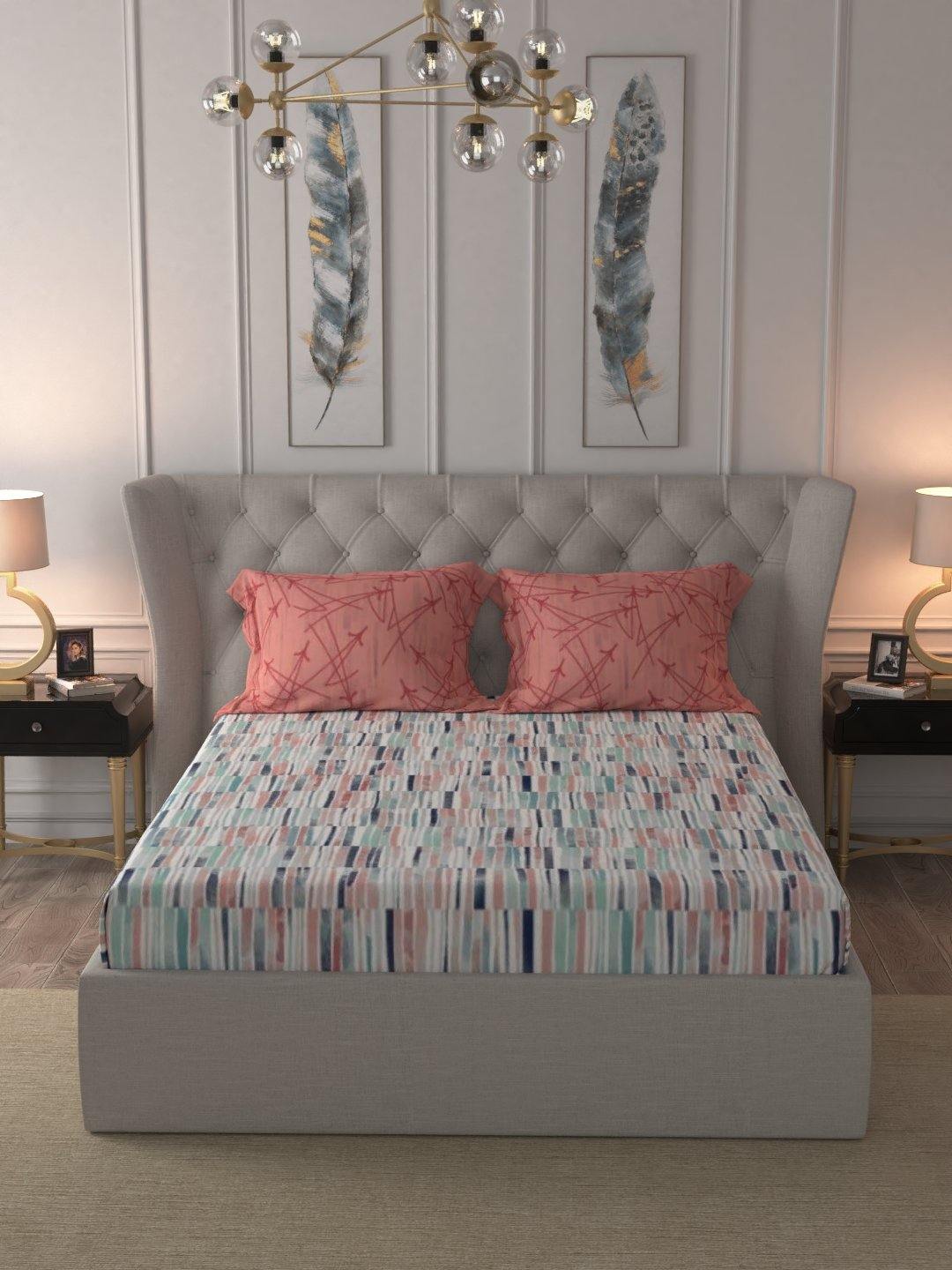 Urban Space -Home Furnishing Store Fitted King Size Cotton Bedsheet - Stripes Pink - view 2