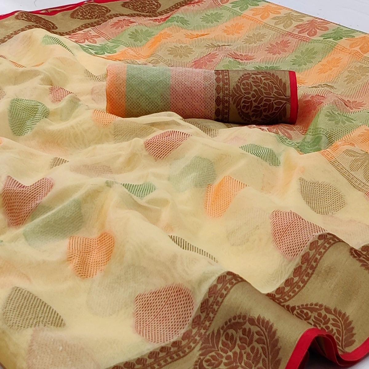Peachmode Chikoo Festive Wear Woven Rich Pallu Organza Saree - view 3