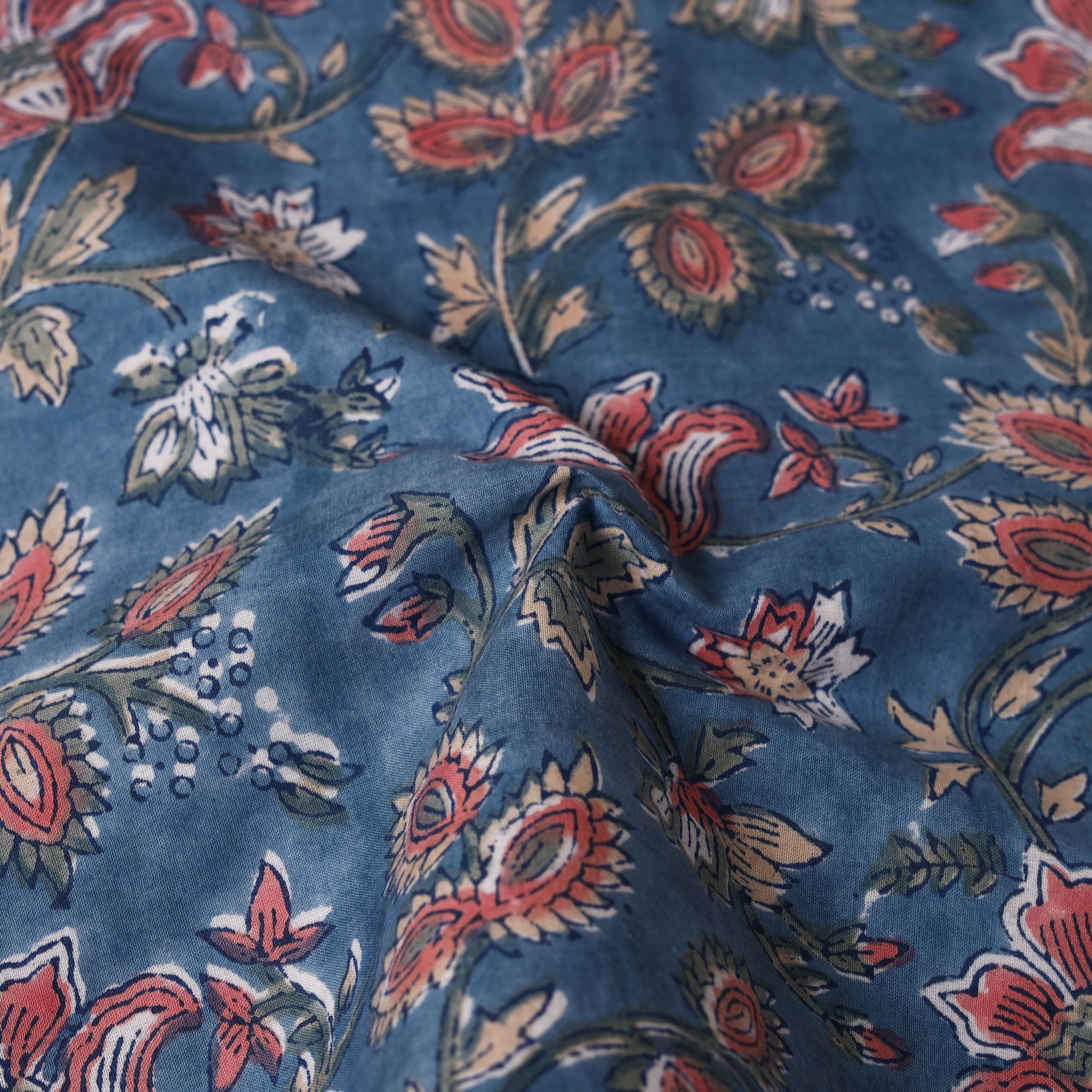 NOORI BAZAR Blue - Floral Block Print Cotton Hand Embroidery Table Napkin 08 - view 2
