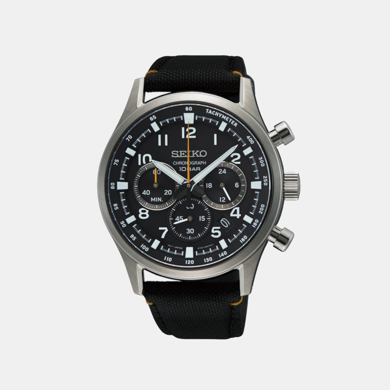 Seiko Dress Men Quartz Black Dial Chronograph Nylon Watch SSB449P1