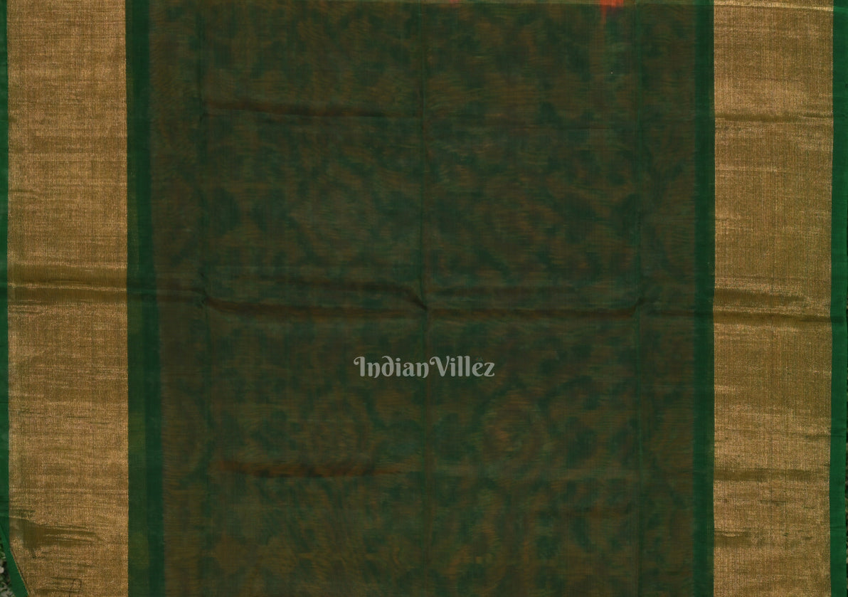 IndianVillèz Orange Green Pochampally Ikat Sico (Silk & Cotton) Saree with Zari Border - view 4
