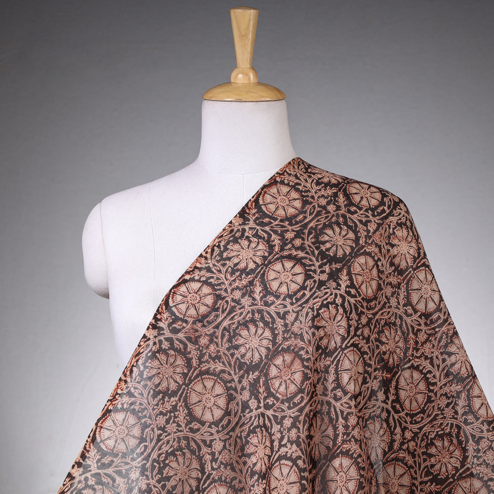 PITCHUKA SRINIVAS KALAMKARI PEDANA Black - Pedana Kalamkari Block Printing Chanderi Silk Fabric