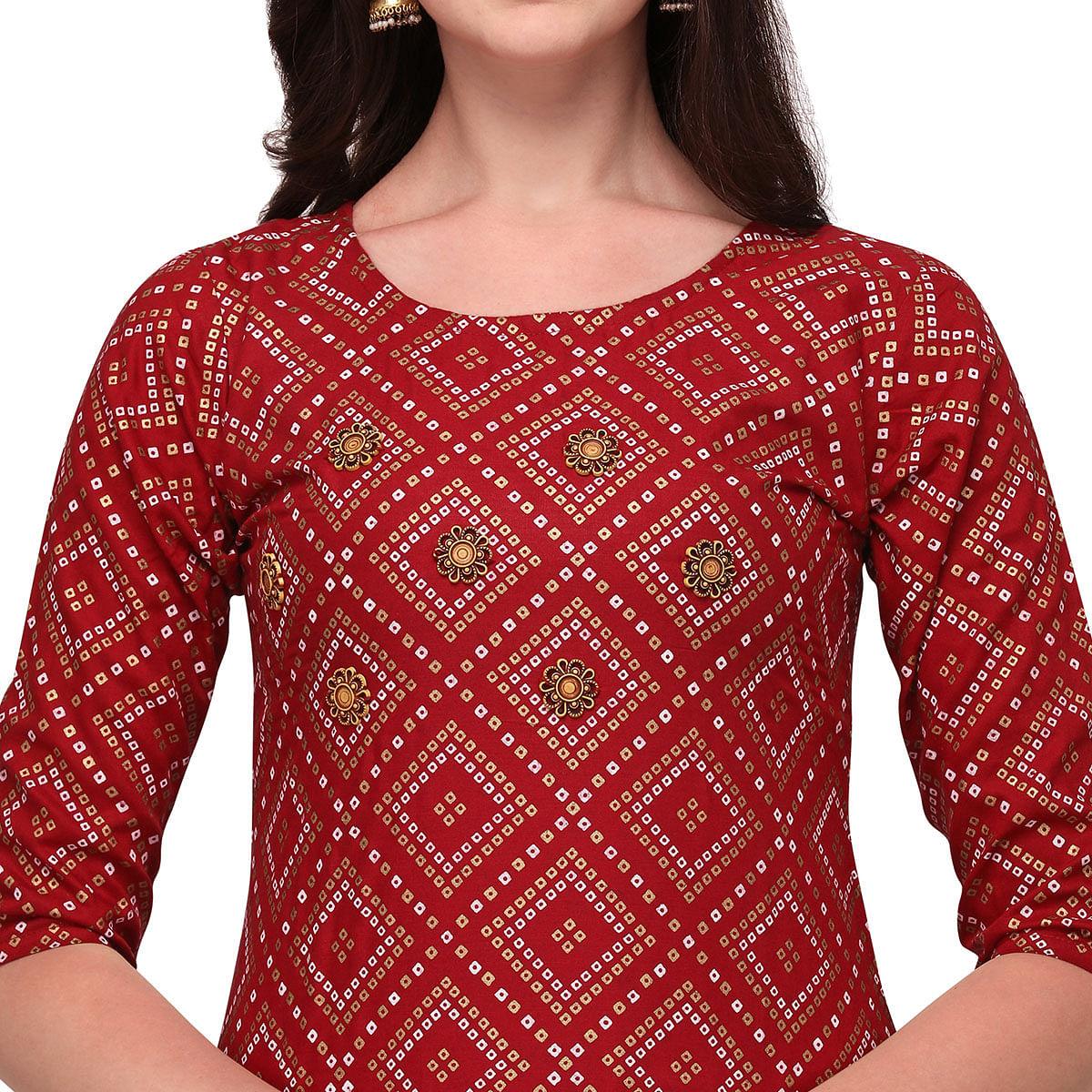Peachmode Seller Maroon Casual Wear Printed Rayon Kurti - Skirt Set - view 5