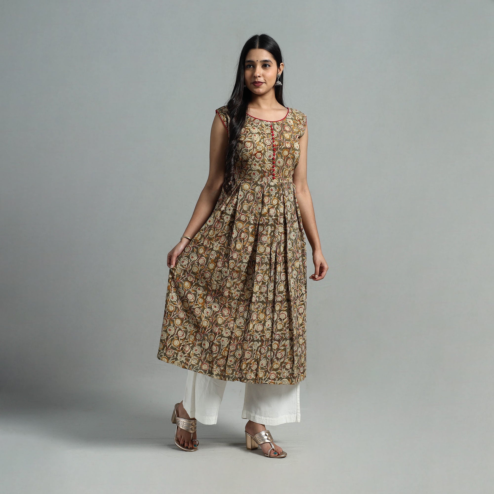 DARAM Brown - Block Print Cotton Flared Kalamkari Kurta 04 - view 3