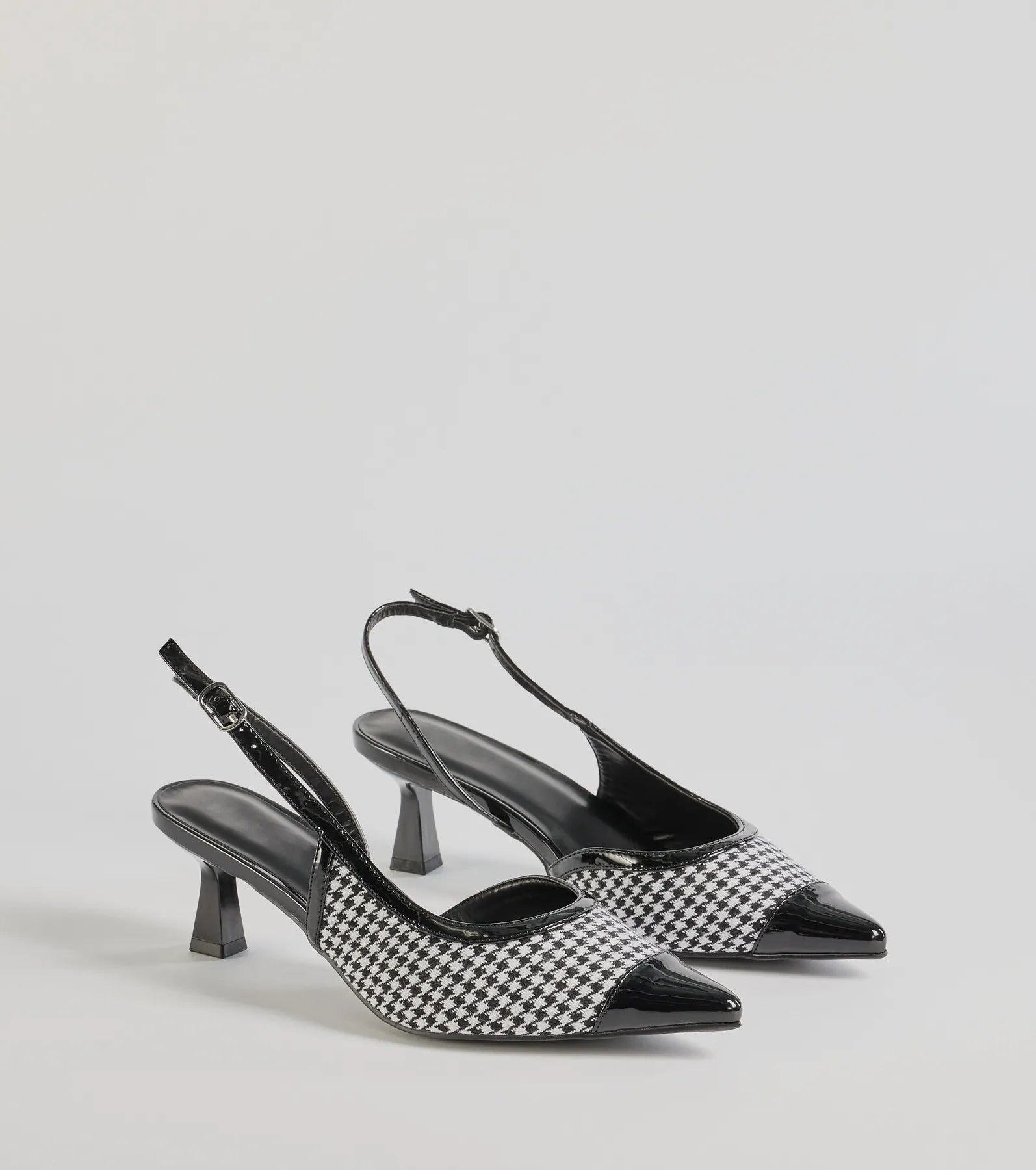 Windsor Pattern Play Houndstooth Sling-Back Kitten Heel Pumps