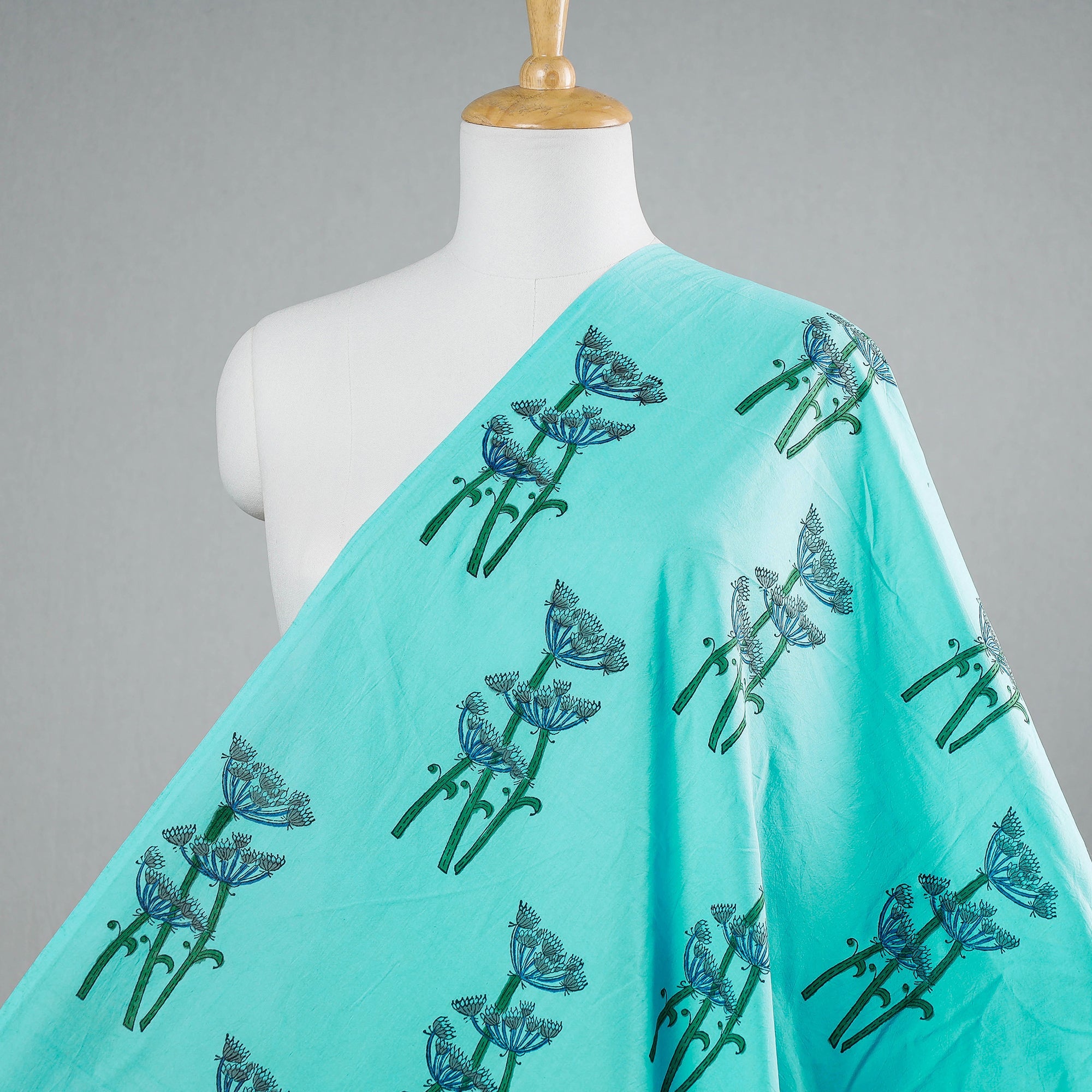 KUSUMLATA Blue - Block Print Cotton Sanganeri Fabric 02