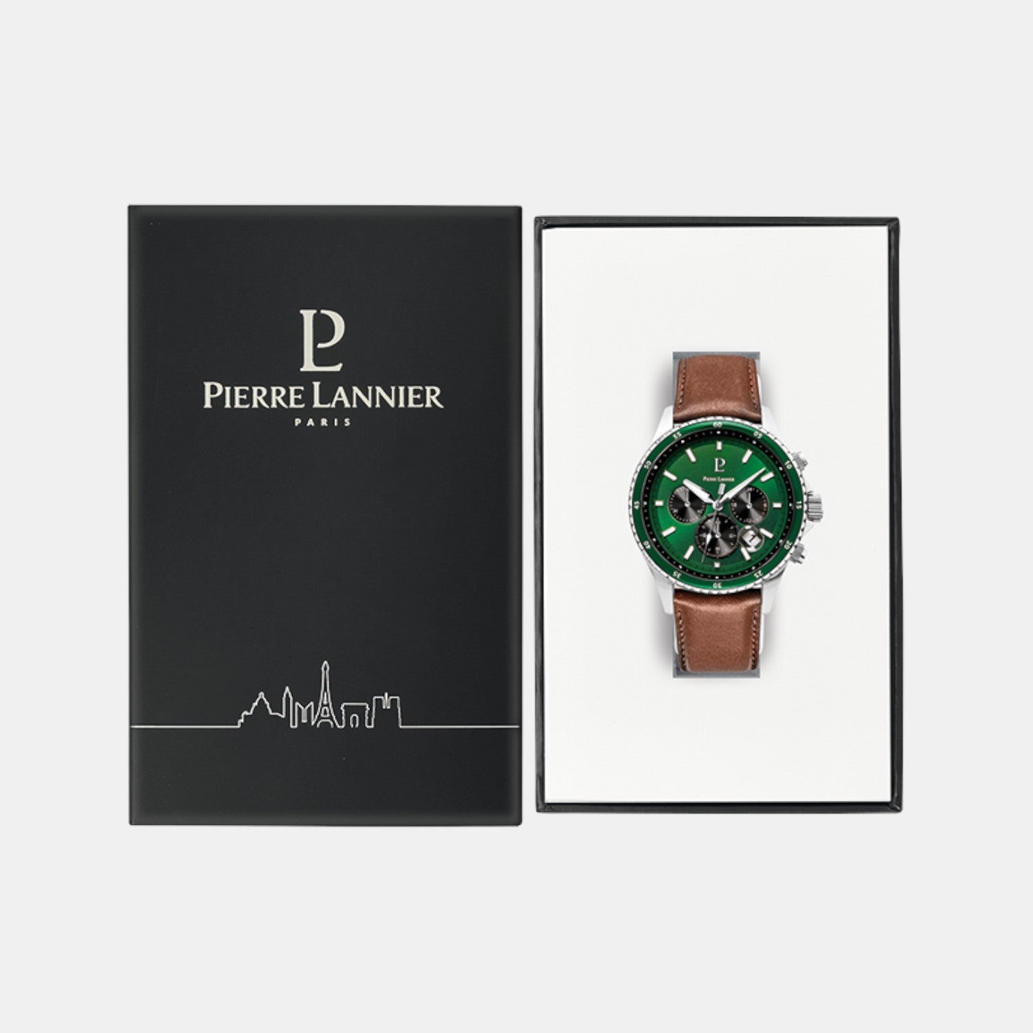 Pierre Lannier Cronos Men Quartz Green Dial Chronograph Leather Watch 227G164 - view 5