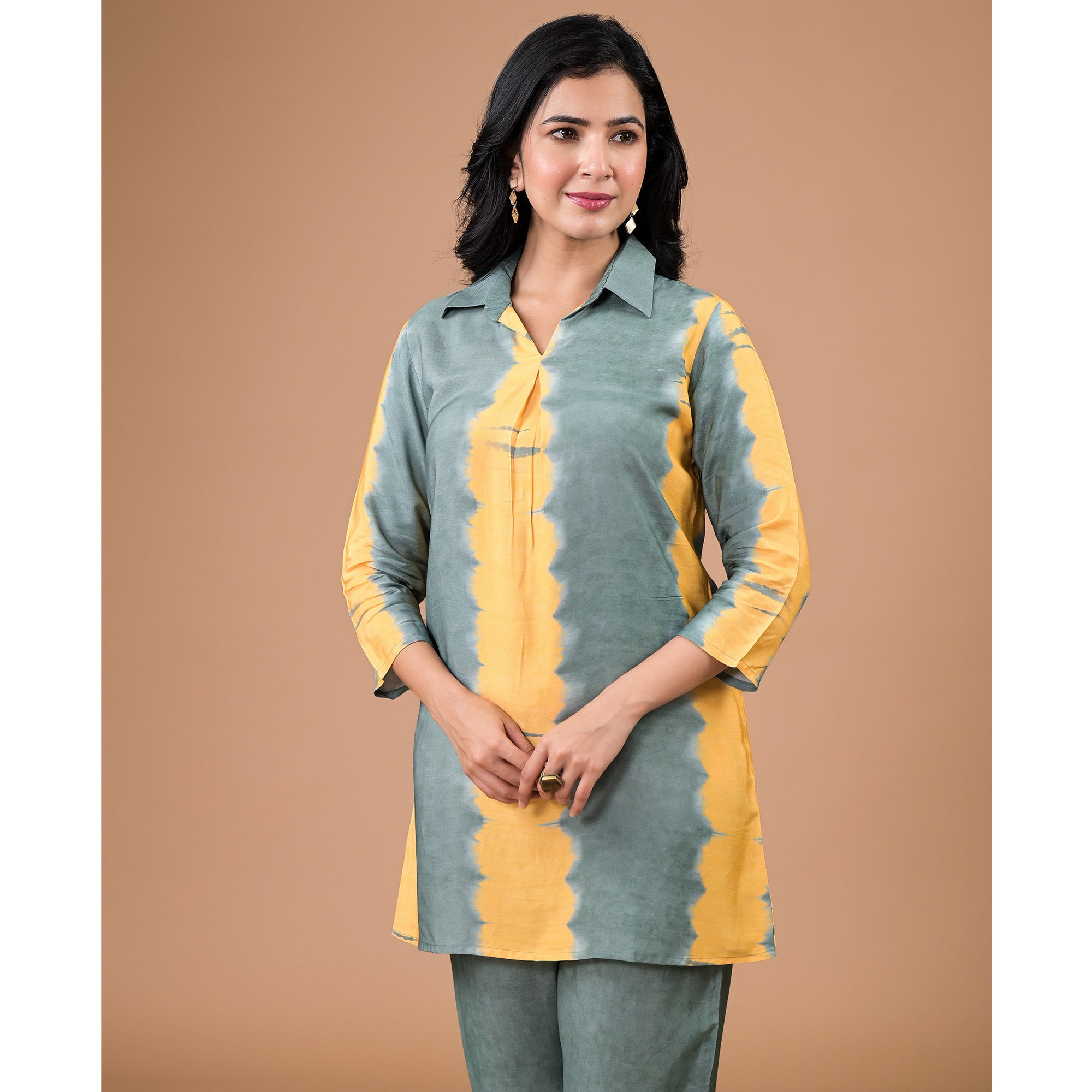 Peachmode Bottle Green Tie Dye Printed Muslin Co-Ord Set - view 8