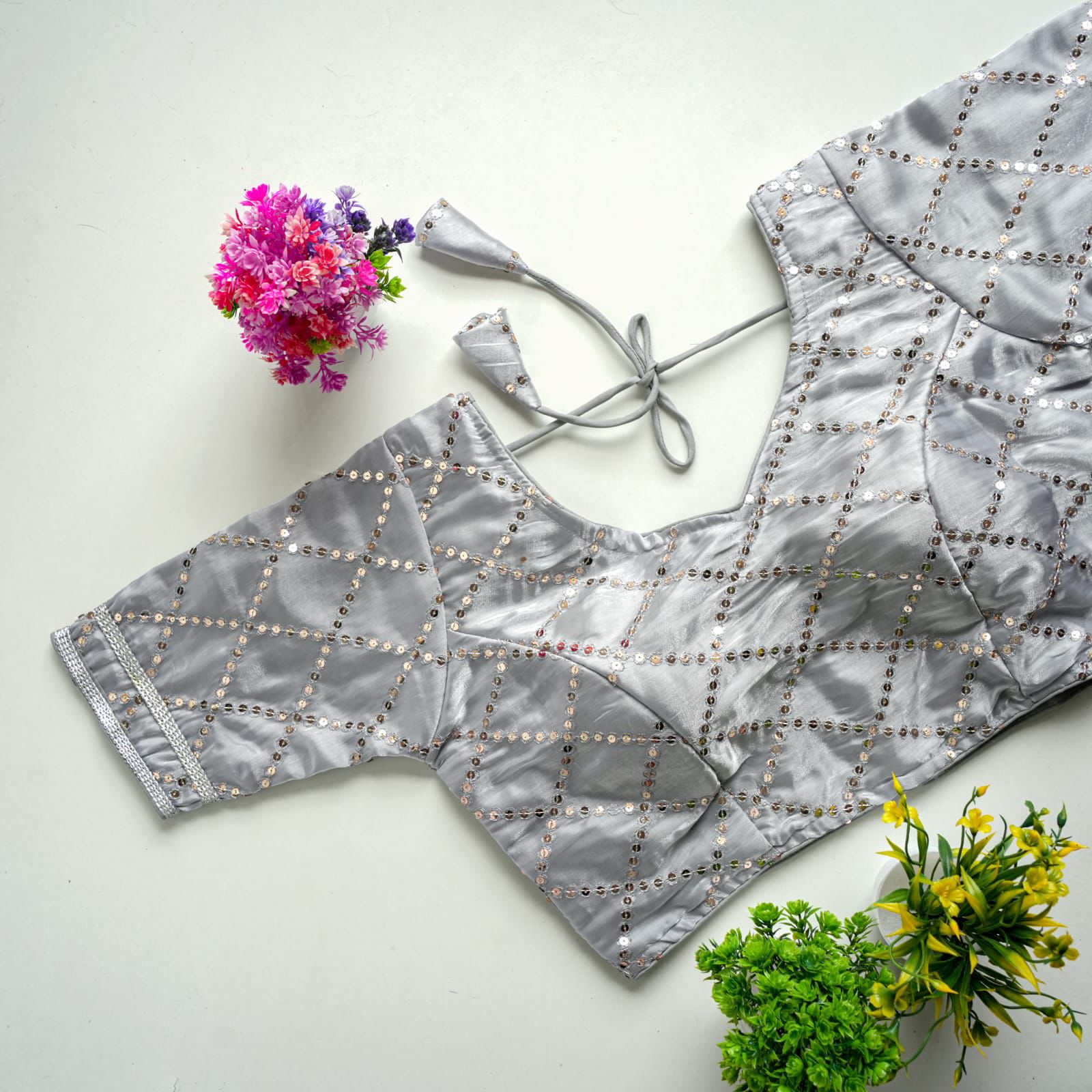ClothsVilla Grey Metalic Jimmy Choo Blouse with Exquisite Sequence Embroidery - view 2