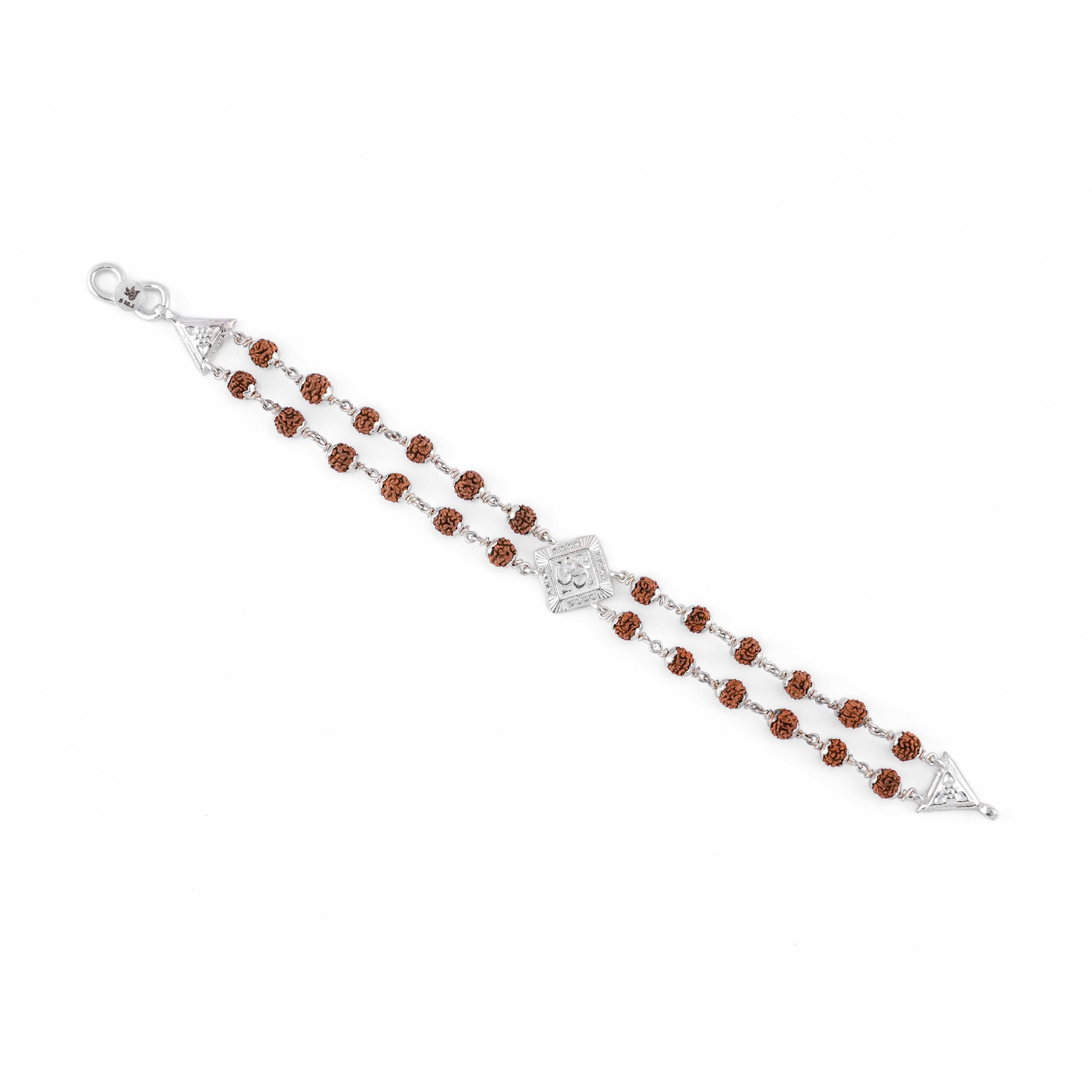 Prinjal Jewellers Silver Rakhi with Rudraksha, Om, and Rhombus Double Line Design - view 5