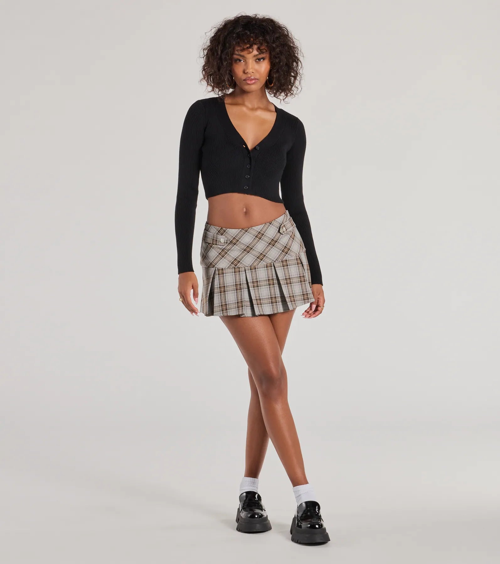 Windsor Plaid Charm Pleated Drop Waist Skort – GRAY