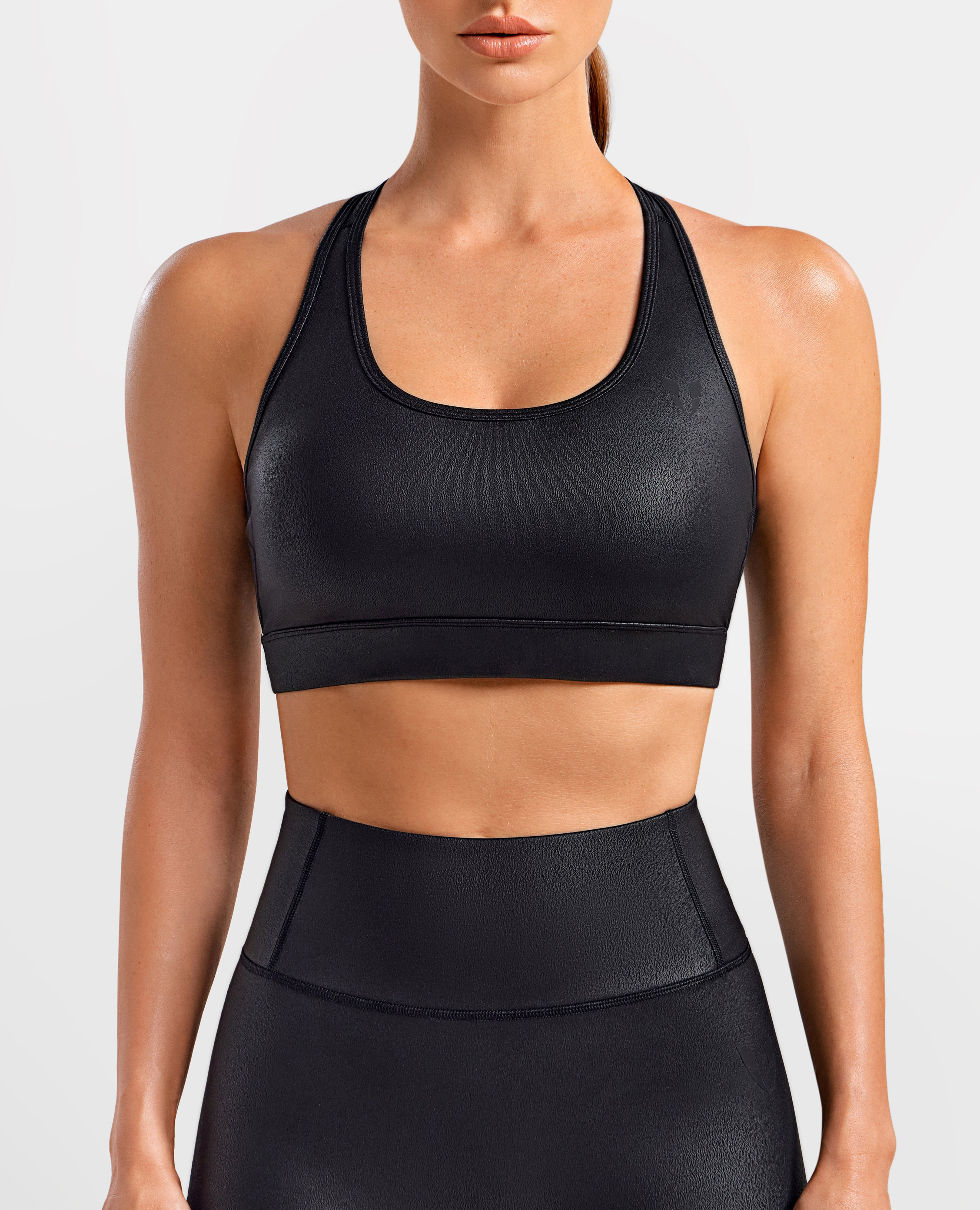 FIRM ABS Faux Leather Active Bra - Black - view 5