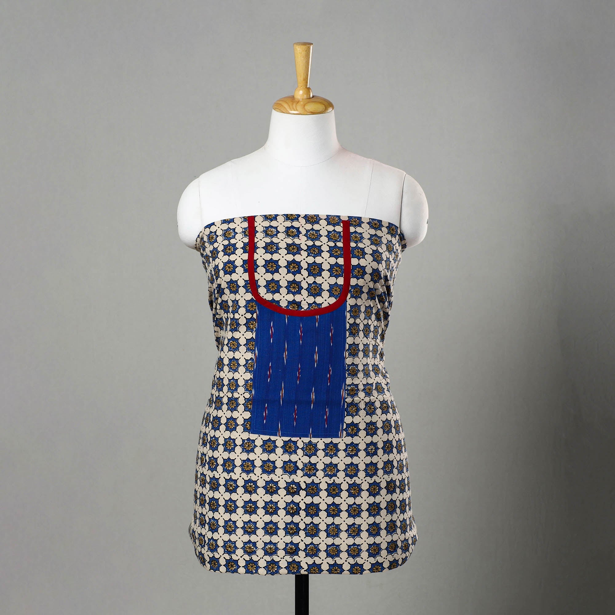 NOORI BAZAR Blue - Ajrakh Print Cotton Kurta Material with Patchwork (3m) 13