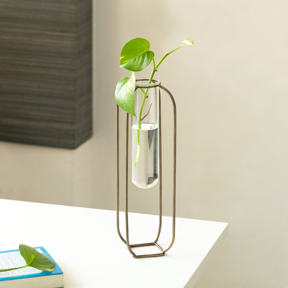 EXCLUSIVELANE 'Modern Glass Garden' Test Tube Table Planter/Vase (12 Inch, Golden)