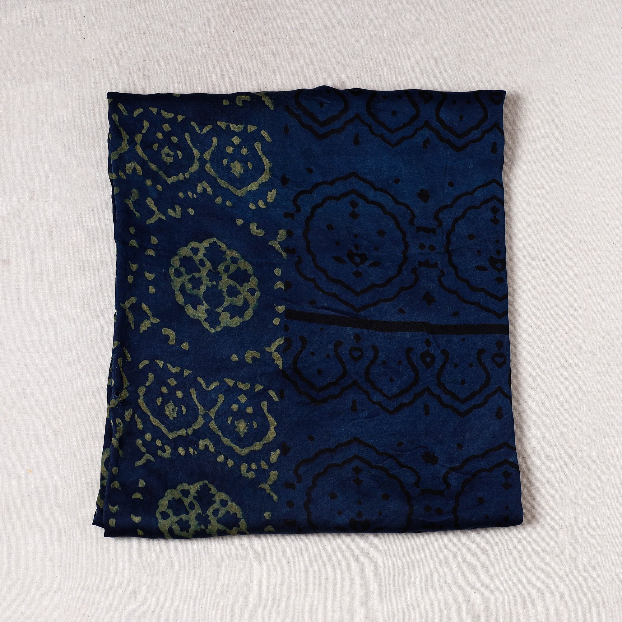 KACHCHH JI CHHAAP Blue - Ajrakh Block Printed Modal Silk Precut fabric - (0.95 meter)