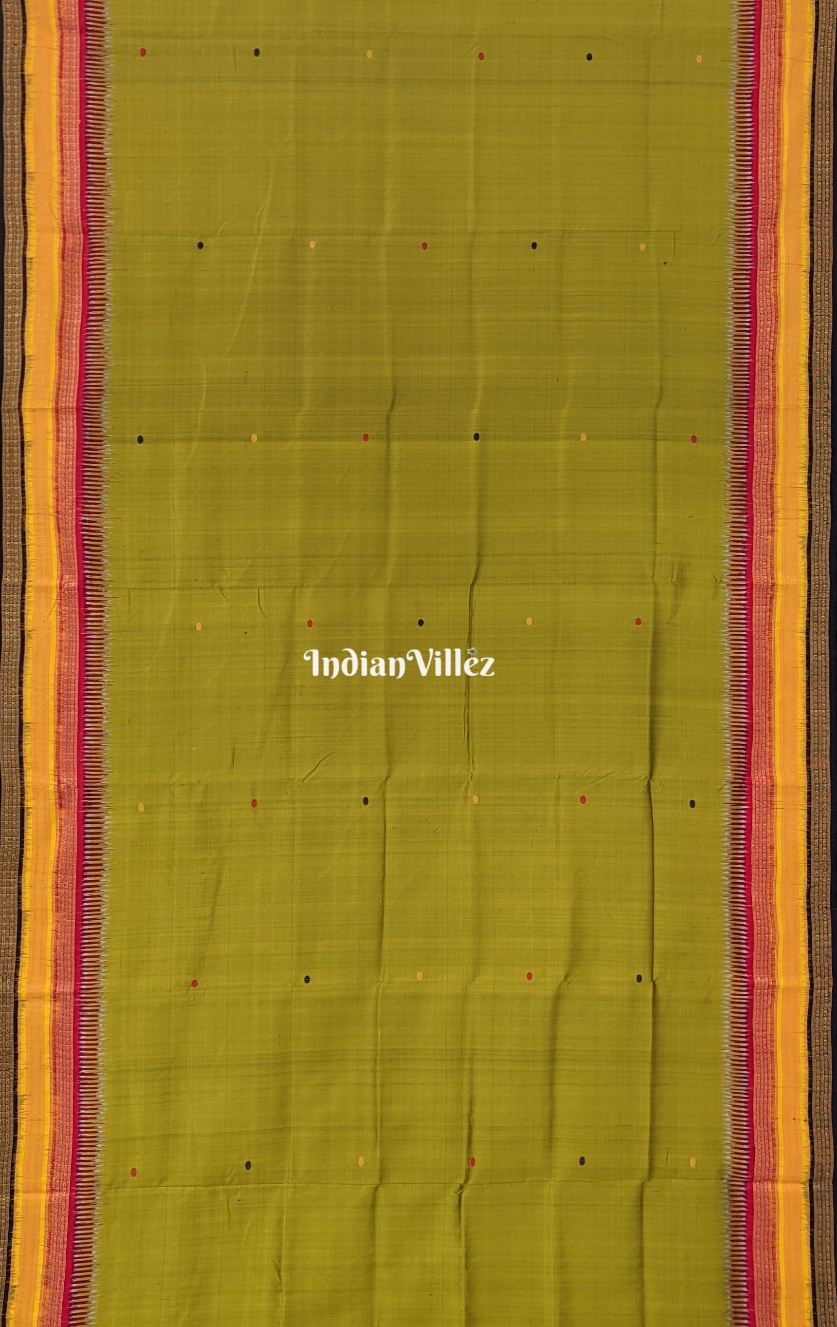 IndianVillèz Mehndi Green Kathiphera Ikat Odisha Handloom Khandua Silk Saree - view 4