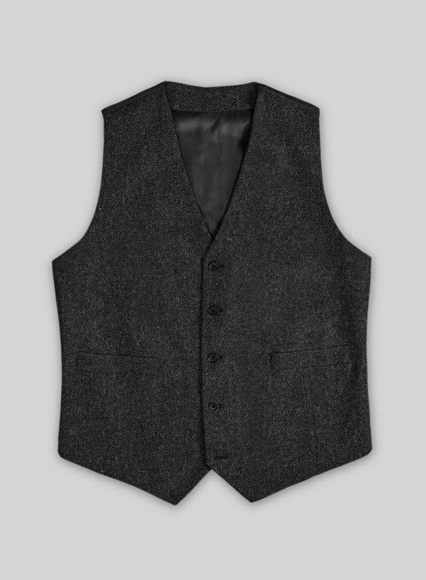 StudioSuits Charcoal Herringbone Tweed Waist Coat